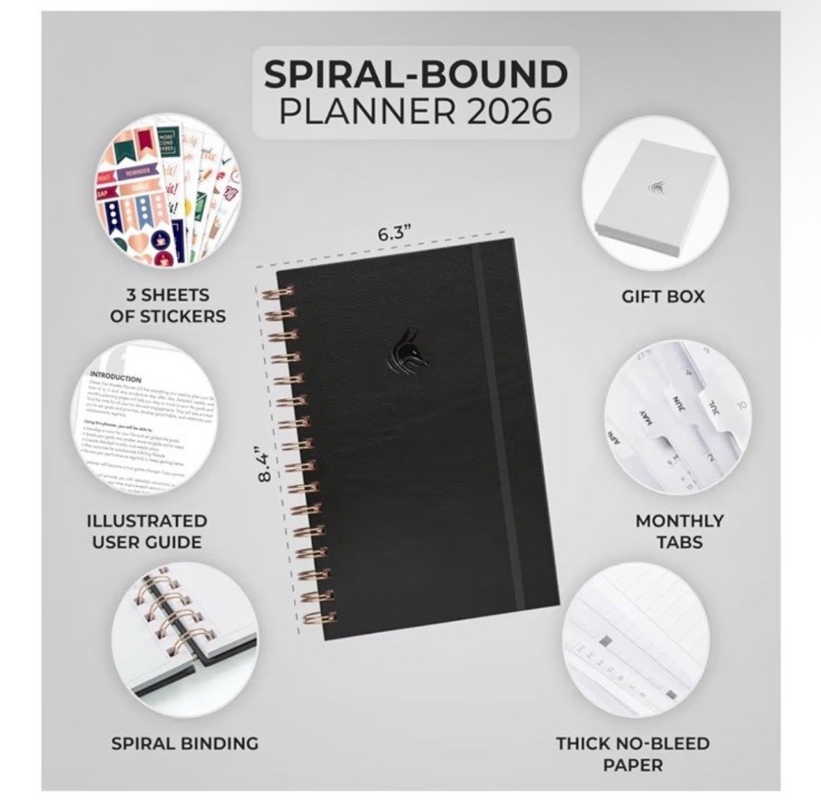 Clever Fox | Spiral Weekly Monthly Planner 2026 | A5 5.8”x8.3” | Black | SEALED