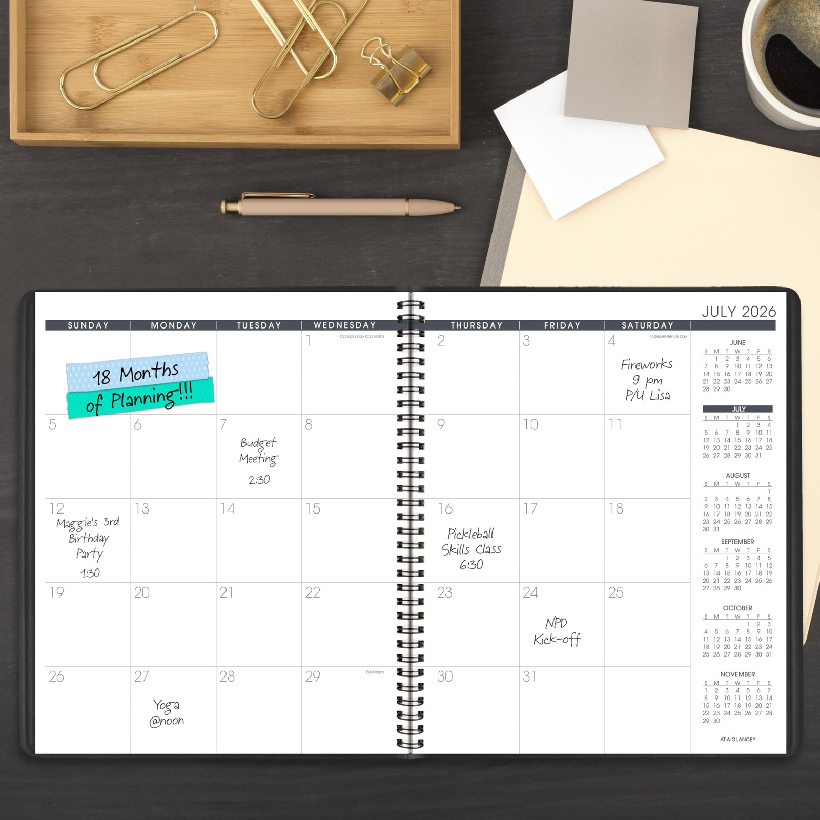 AT-A-GLANCE Planner 2026-2027 Monthly Academic 18-Month 9″W x 11″H, Black