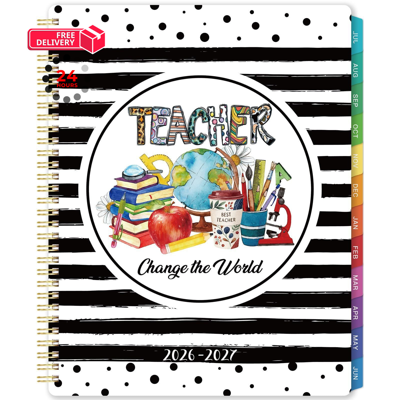 2026-2027 Teacher Planner, July 2026 – June 2027, 8.5″ x 11″, Multicolored