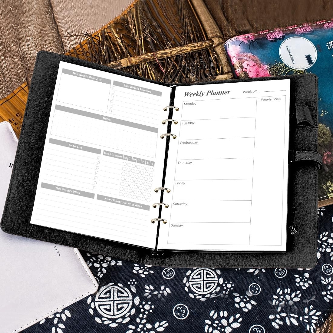 Weekly Planner Refills for A5 Binders – 53 Sheets/106 Pages 1-Pack, Black