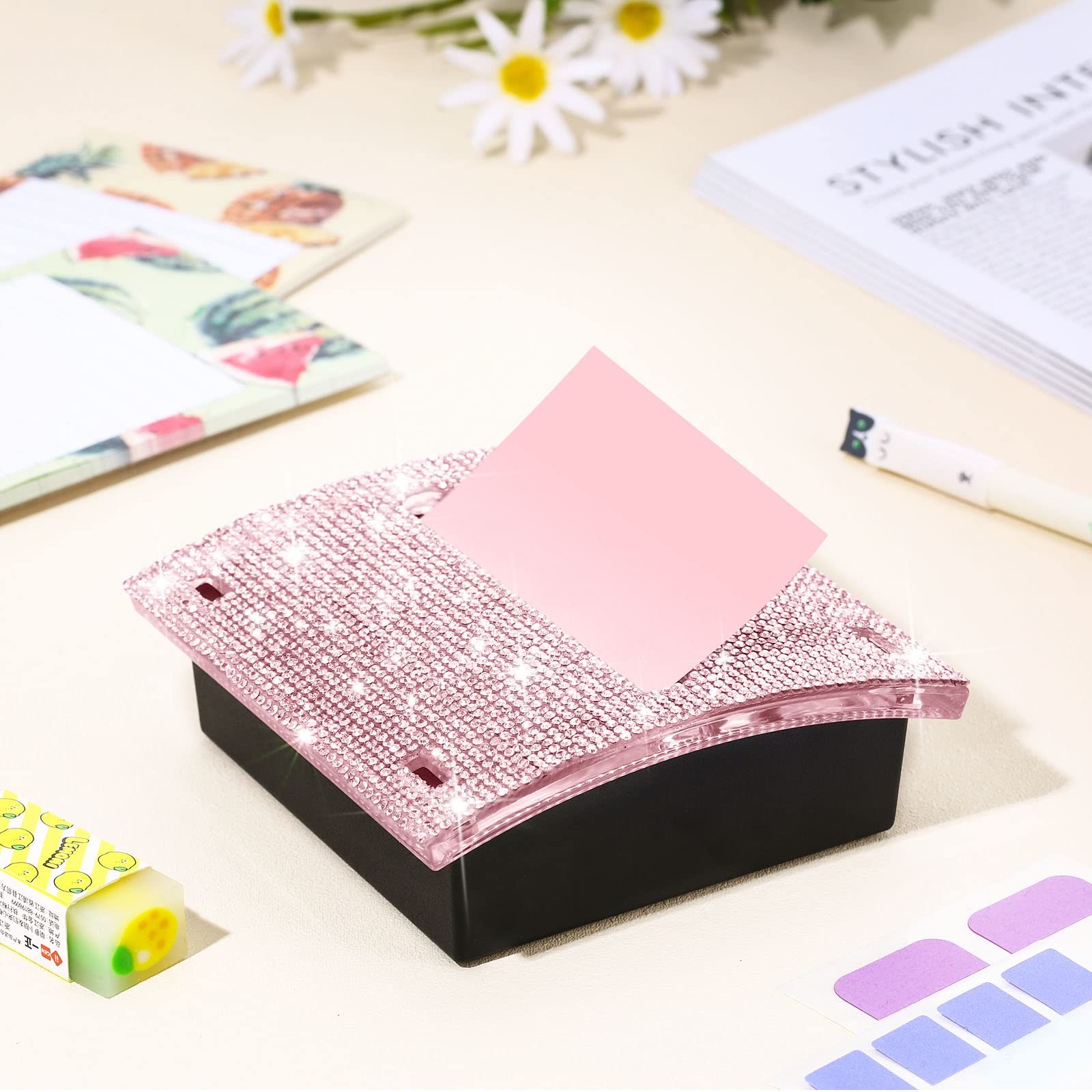 Eersida Rhinestone Self Stick Note Pad Holders 4 x 4 x 4 x 1.46 inches, Pink