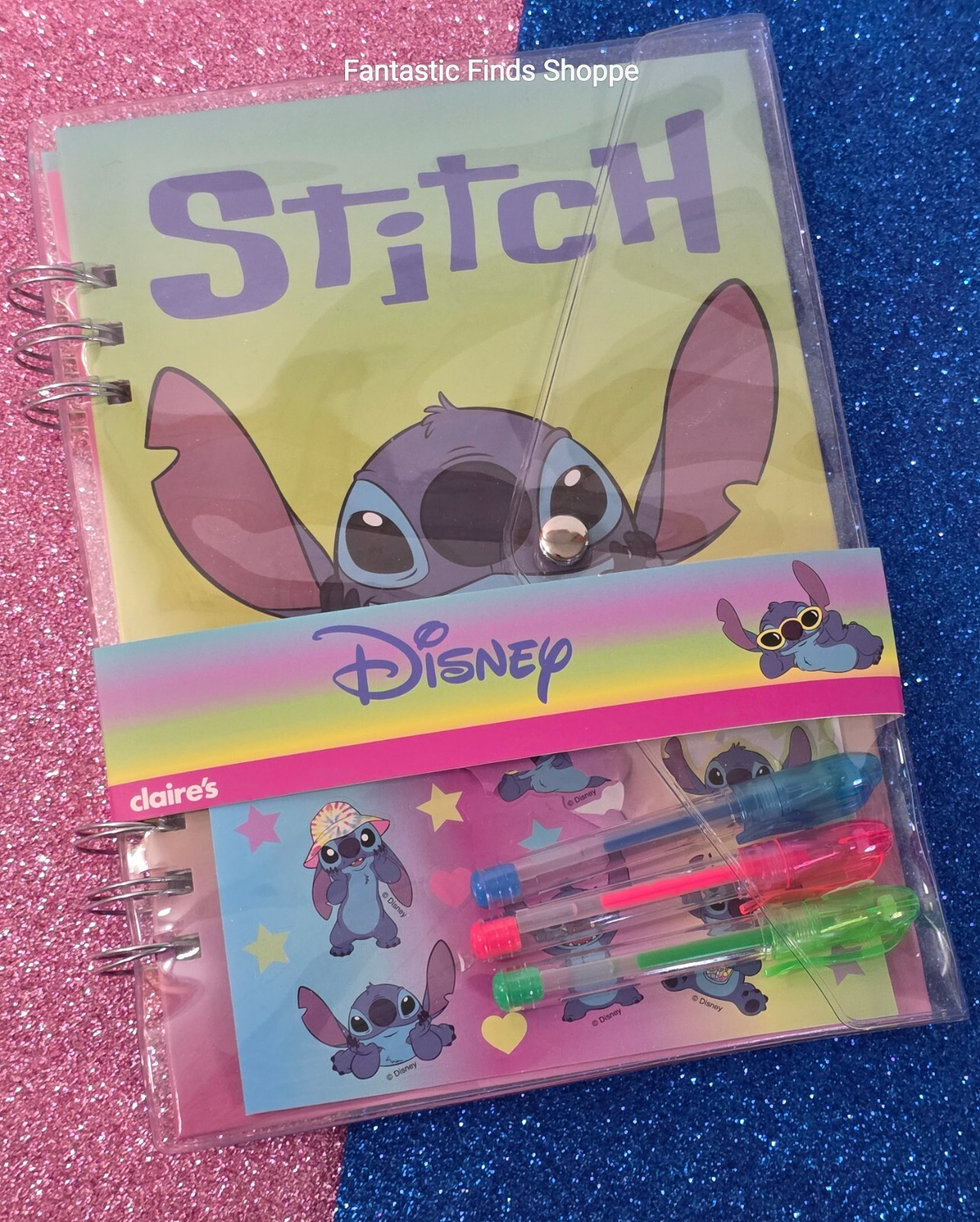 Disney Stitch Summer Spiral Notebook & Stationery Set NEW UNUSED Pens Stickers