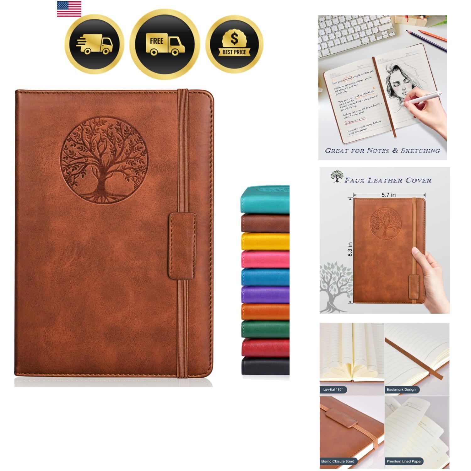 Lined Journal Notebook for Women Men,256 Pages A5 Hardcover Leather Journals …