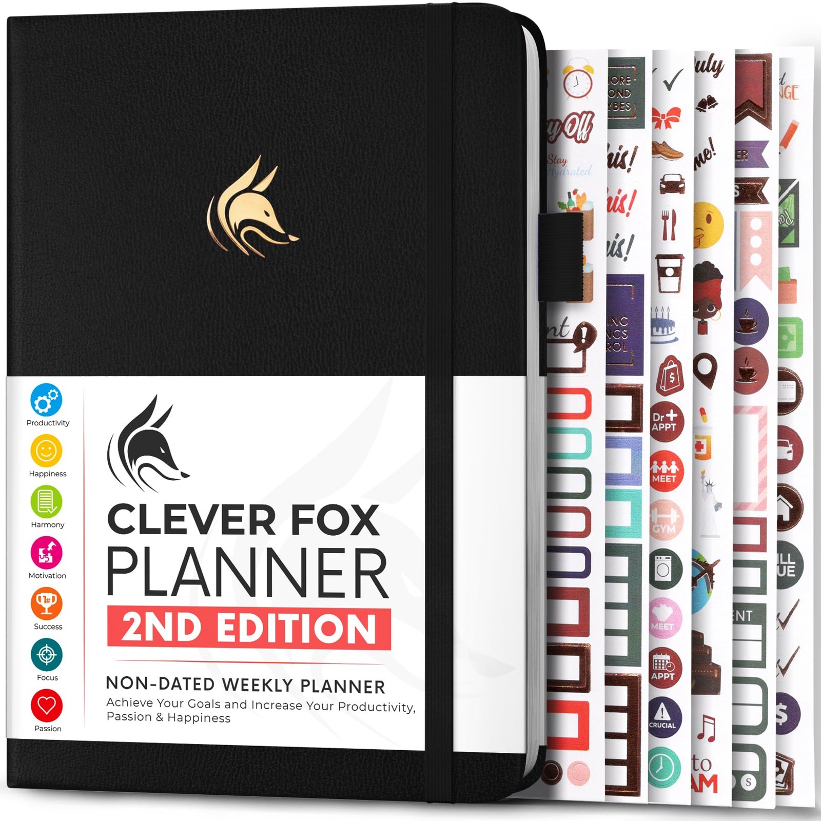 Clever Fox Planner 2nd Edition – Colorful A5 (5.8” x 8.3”) Lay-Flat, Black