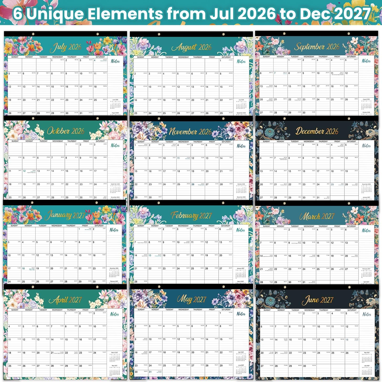 Desk Calendar 2026-2027 – JULY 2026 – DEC. 2027, 17″ x 12″, Large Desk Calend…