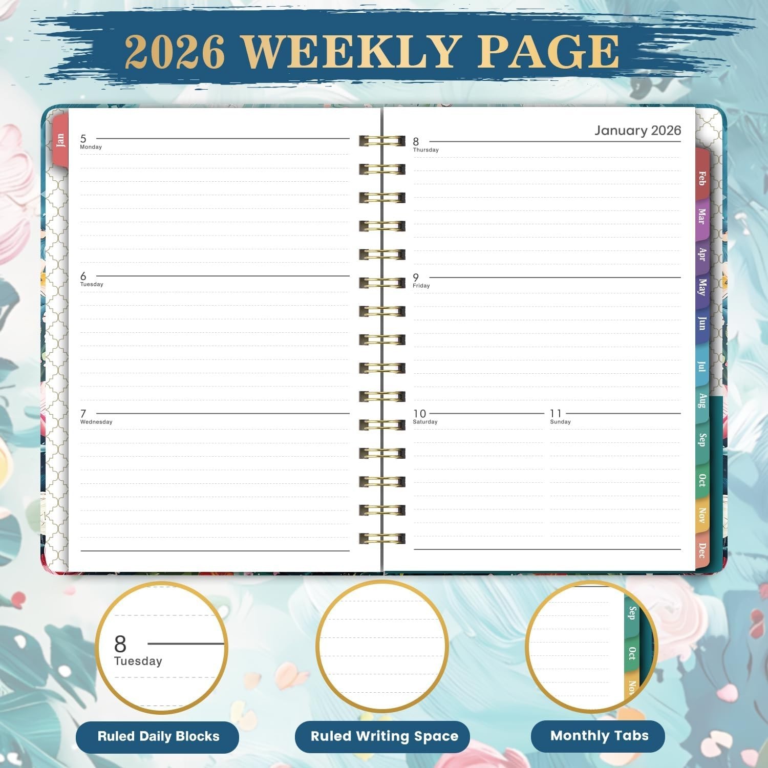 2026 Floral Planner: Twin-Wire Binding for Effortless Organization & Inspiration