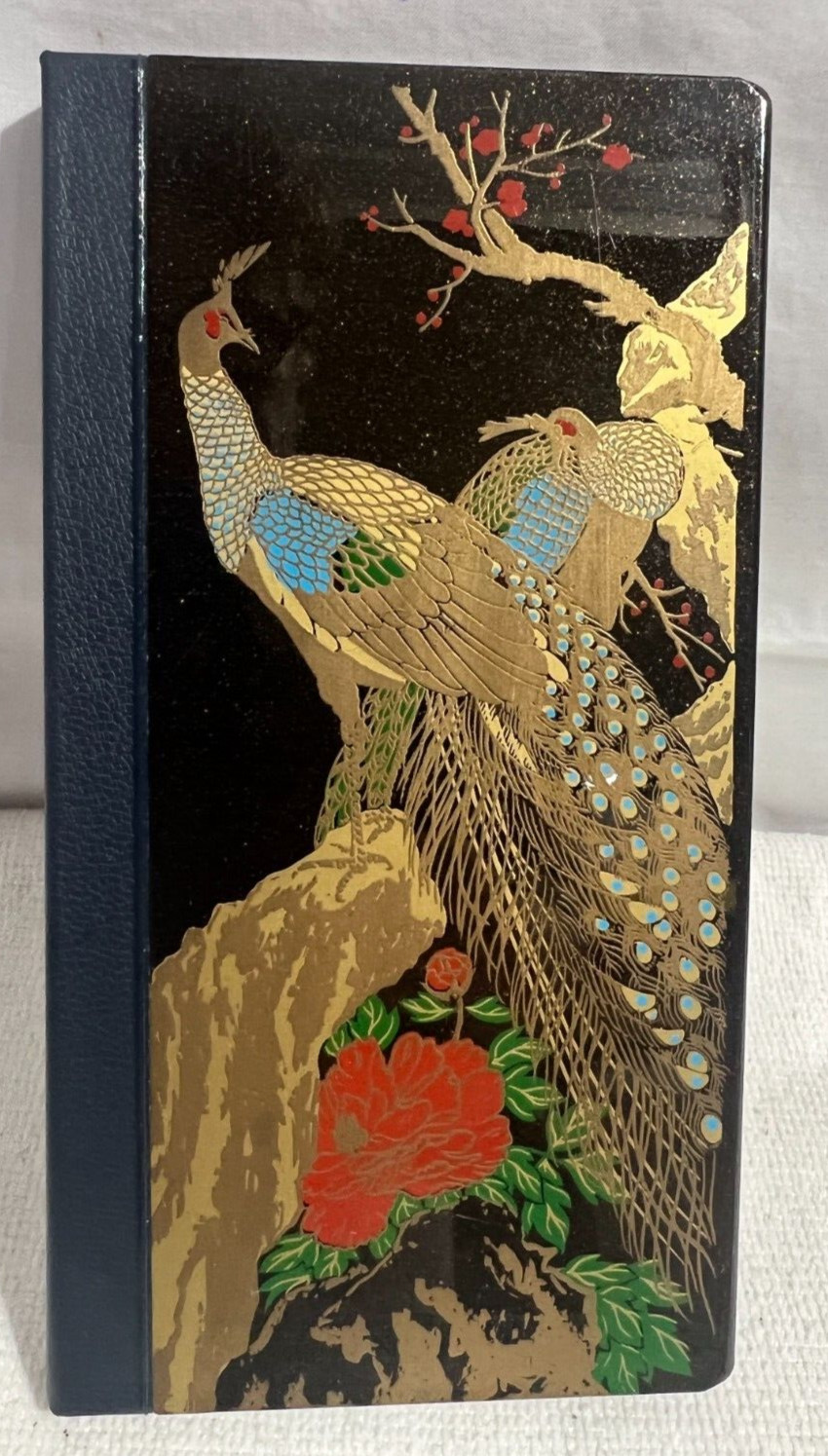 Wooden Lacquered Peacock Cover Small Notebook 6 3/4″ x 3 5/8″ Vintage