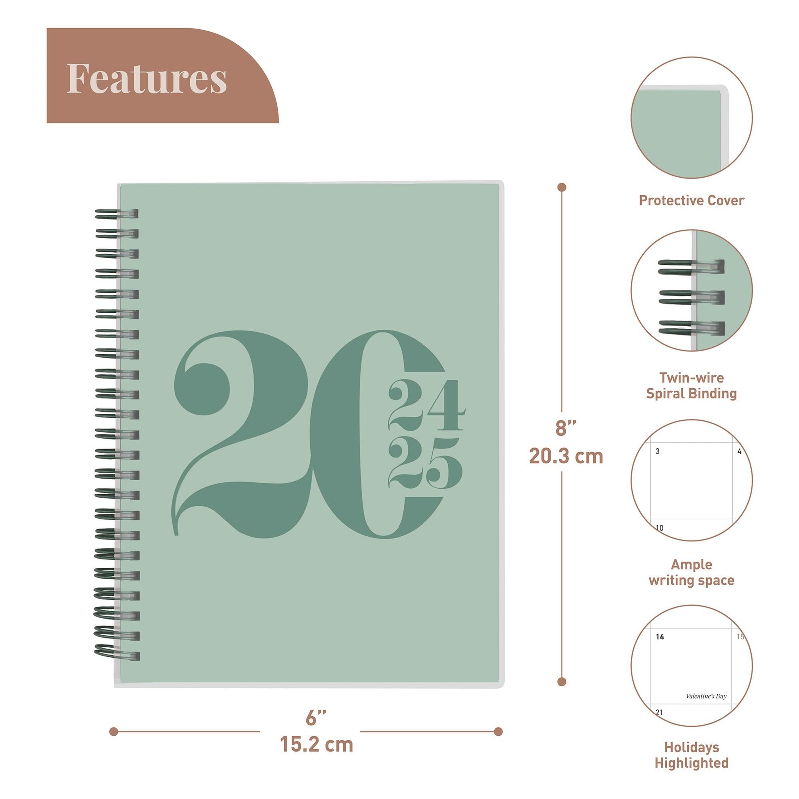 Student Planner 2025 2026, Twin Wire Binding, Agenda For , Green