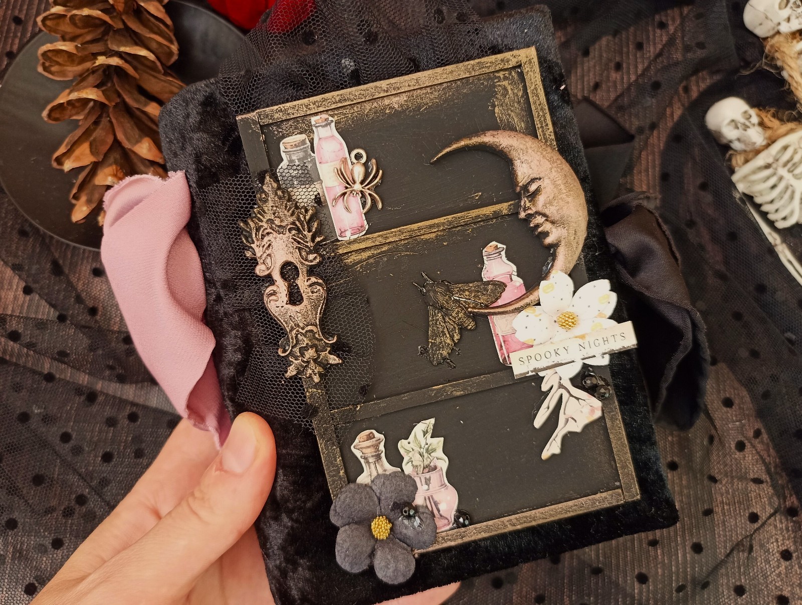Dark gothic witch junk journal handmade blank Vampire notebook 6×5 in 200 pgs