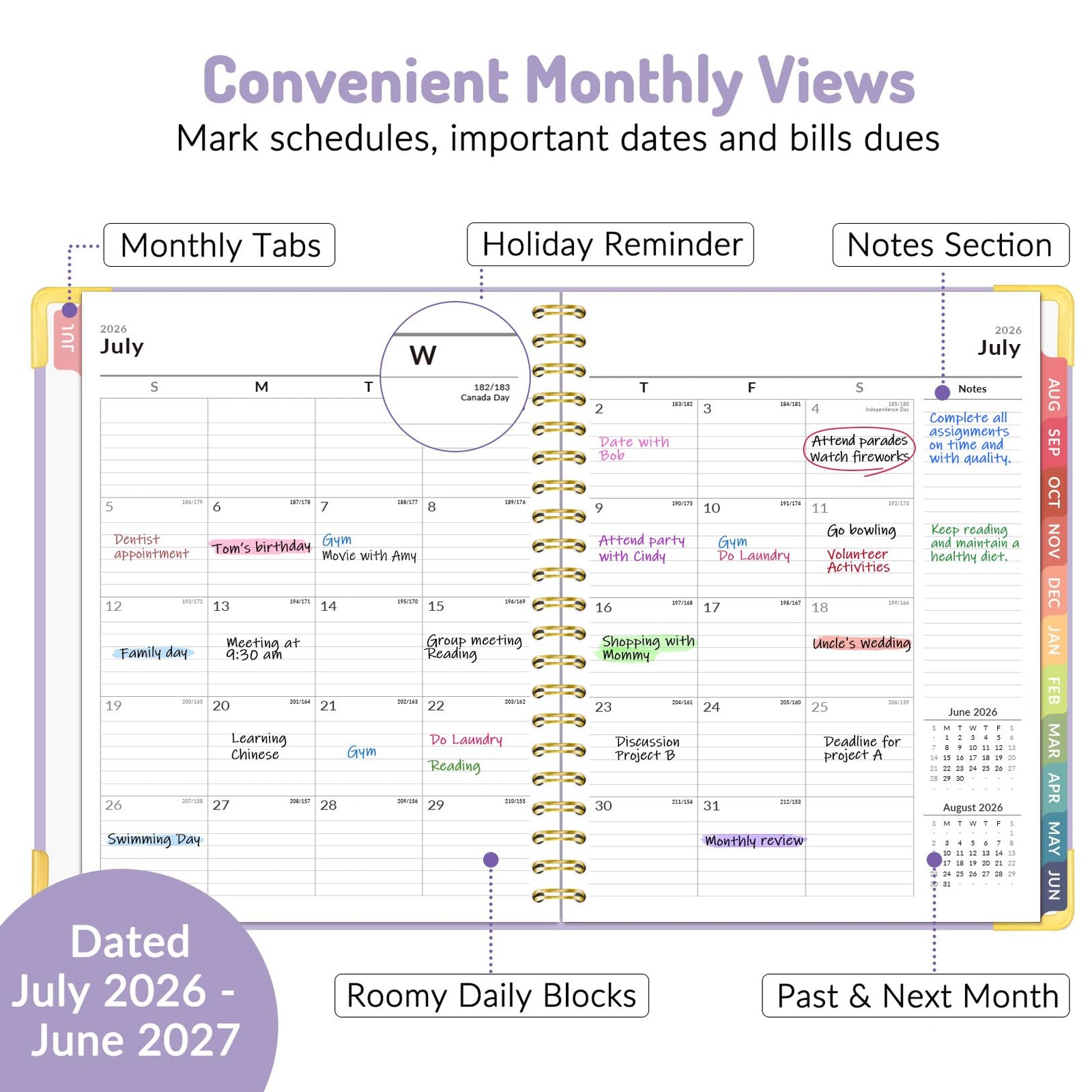 Forvencer Academic Planner 2026-2027, 8.5″x11″ (Jul 2026 – Jun 2027), Purple