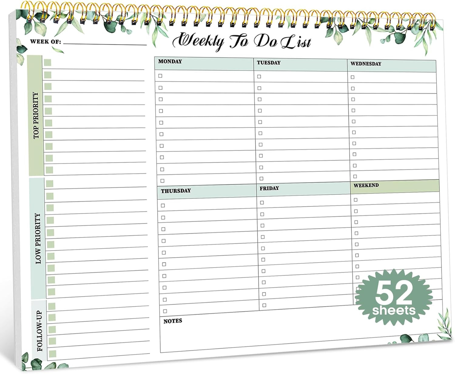 Weekly To Do List Notepad with 52 Undated Sheets（8.5″×11″）- Weekly Desk Planner