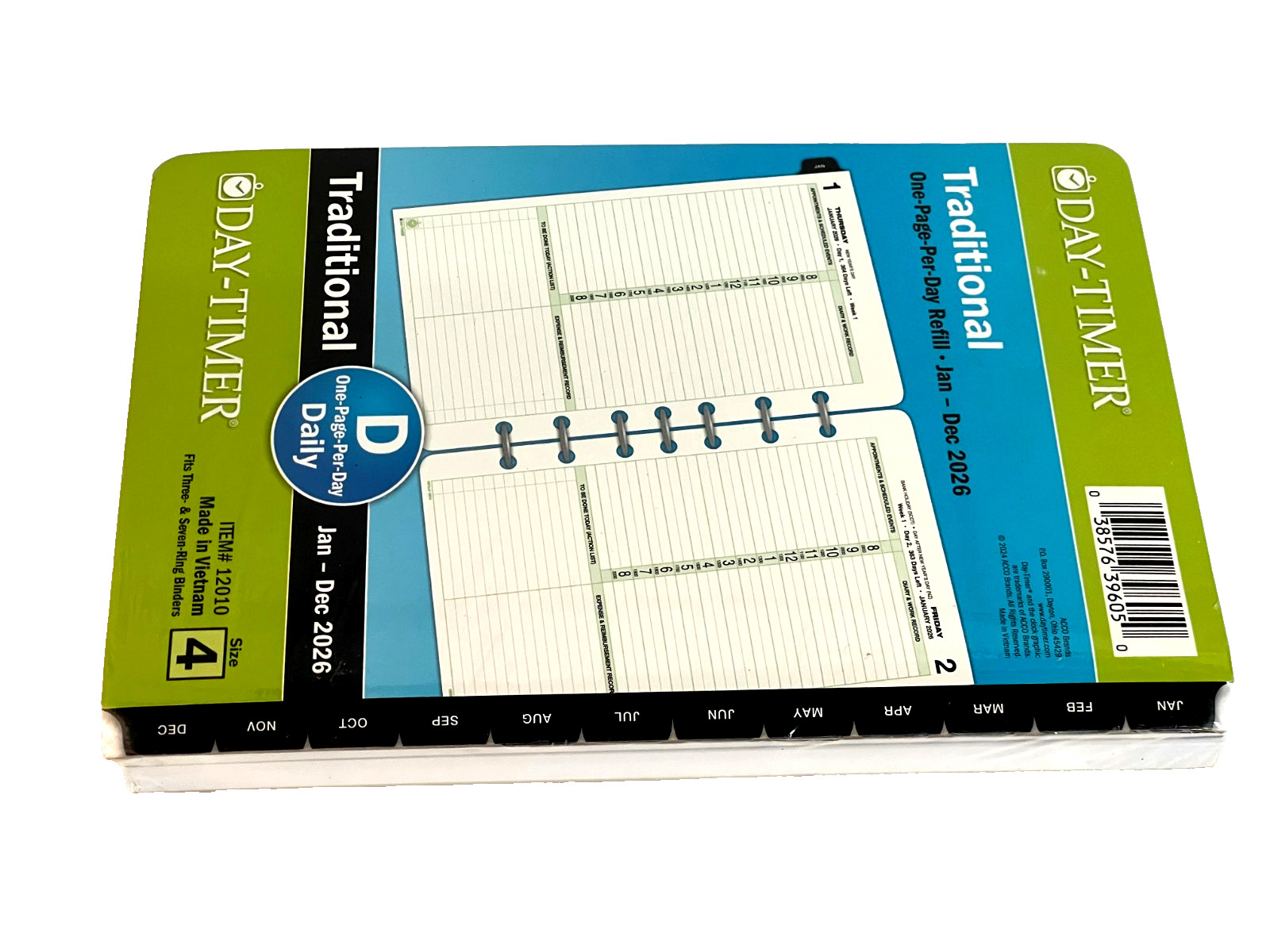 New Sealed Day-Timer Jan 2026–Dec 2026 One Page Per Day Planner 7-Ring Refill