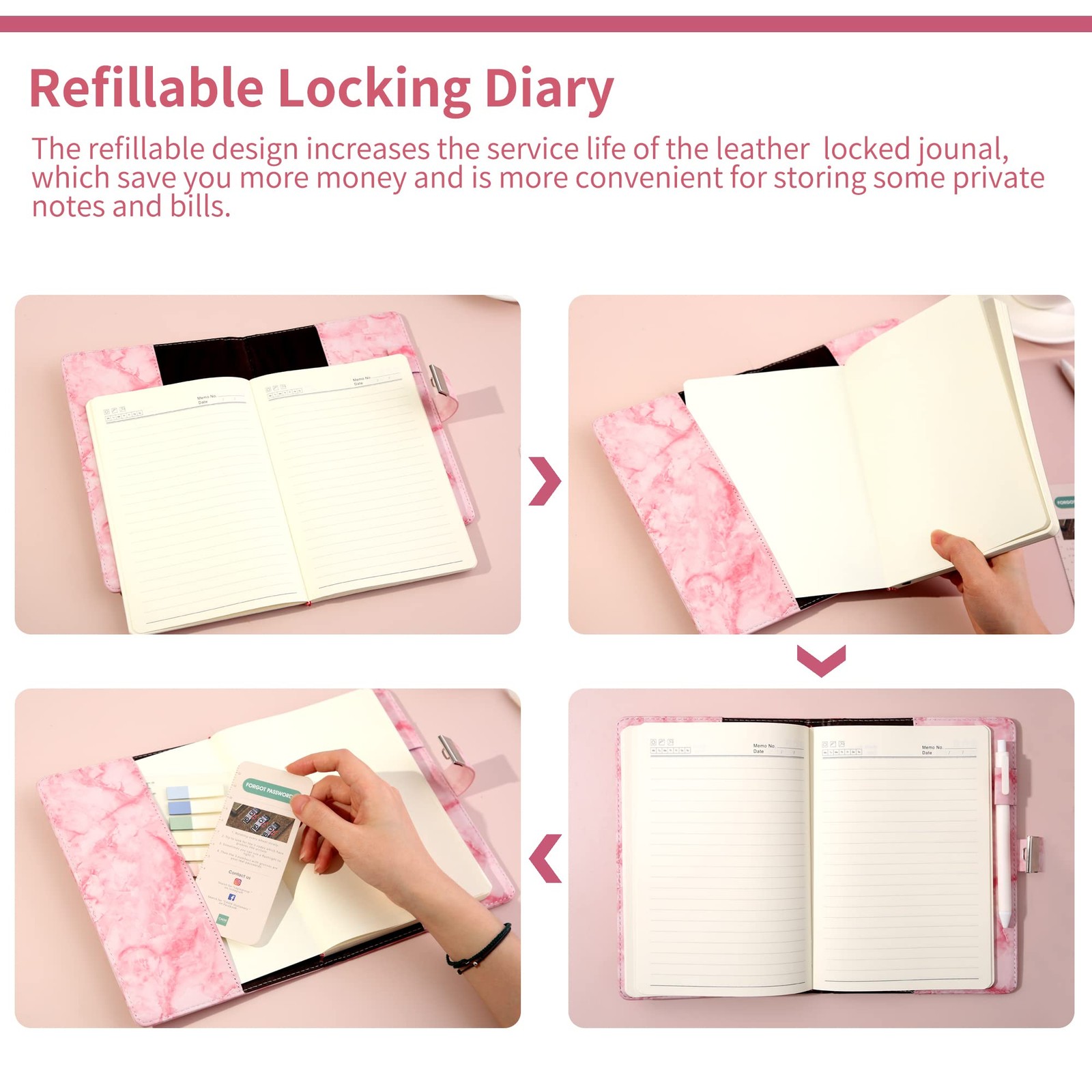 Marble Diary with Lock 192 Pages A5 Waterproof Journal for Girls – Secret Gift