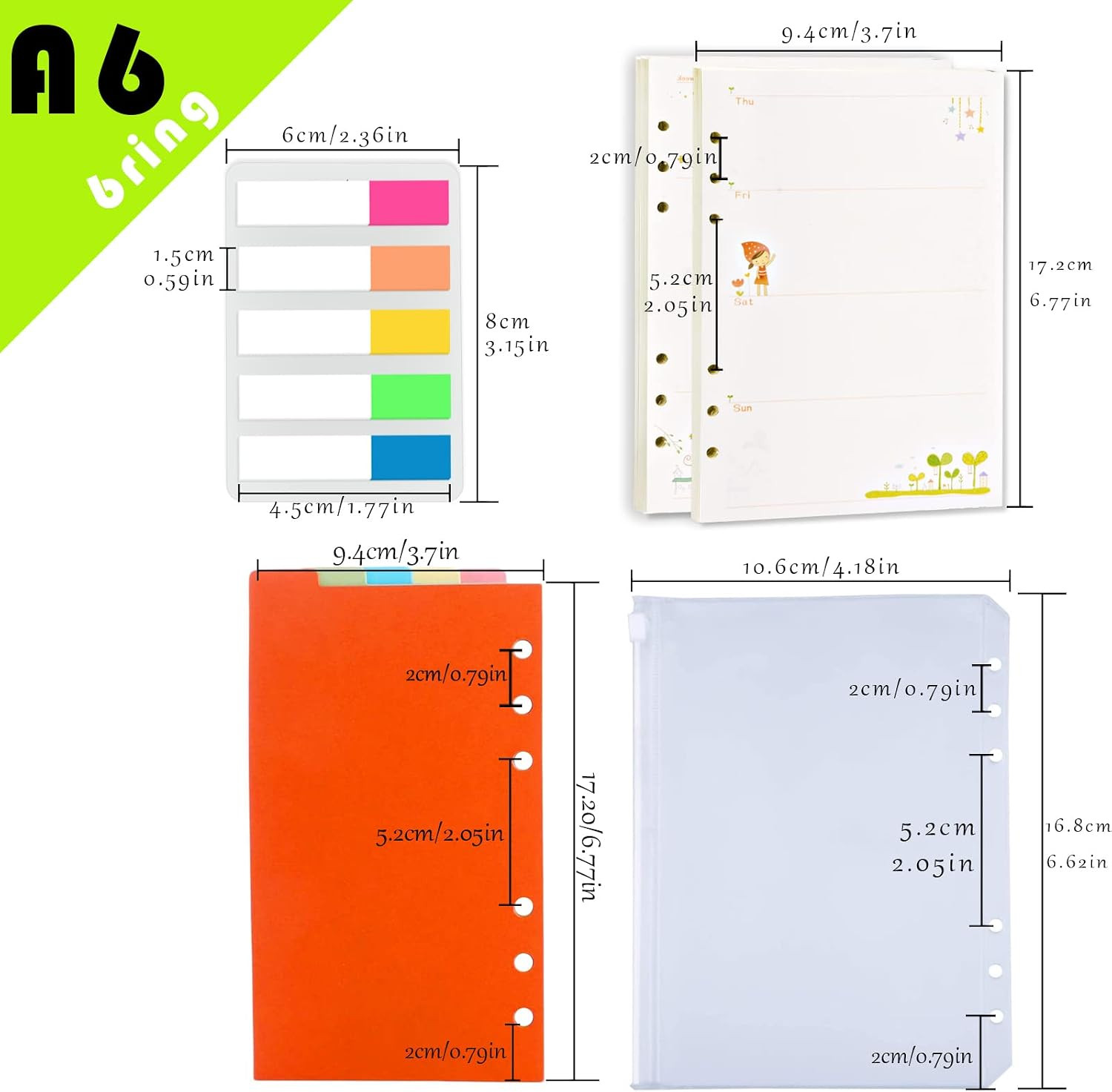 A6 Planner Inserts Weekly Planner Refills, 90 Pages Colorful 6-Ring Loose-leaf P