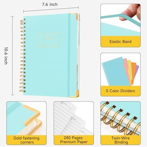 Huhuhero Lined Spiral Notebook Journal, 5 Subject Notebook with Dividers, 7.6…