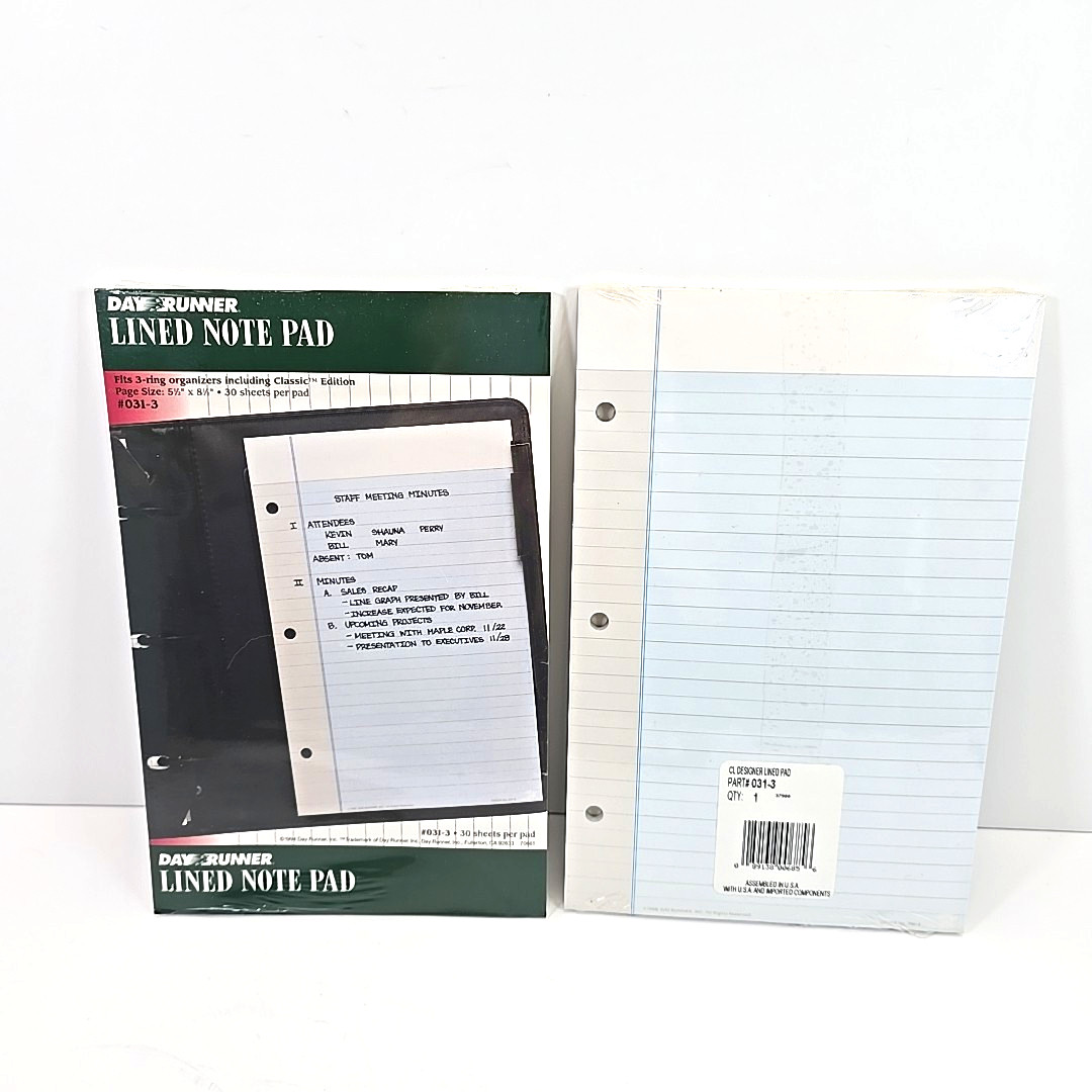 Day Runner Set – 1 Zip Pouch + 2 Lined Note Pads – Size 5.5″ x 8.5” – New Sealed