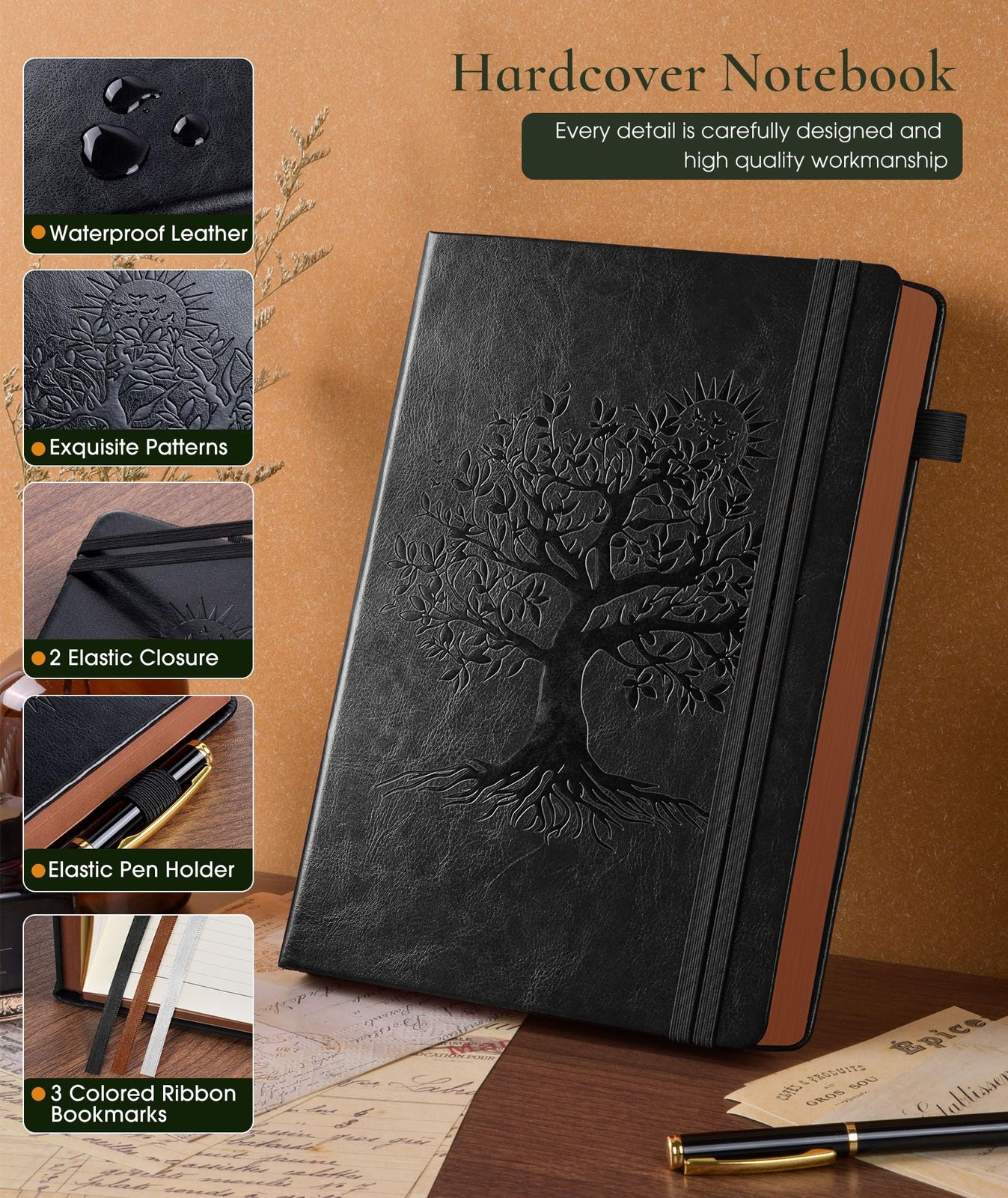 Vintage Leather Journal with 300 Numbered Pages,A4 A4 (8.5in X 11.3in), Black