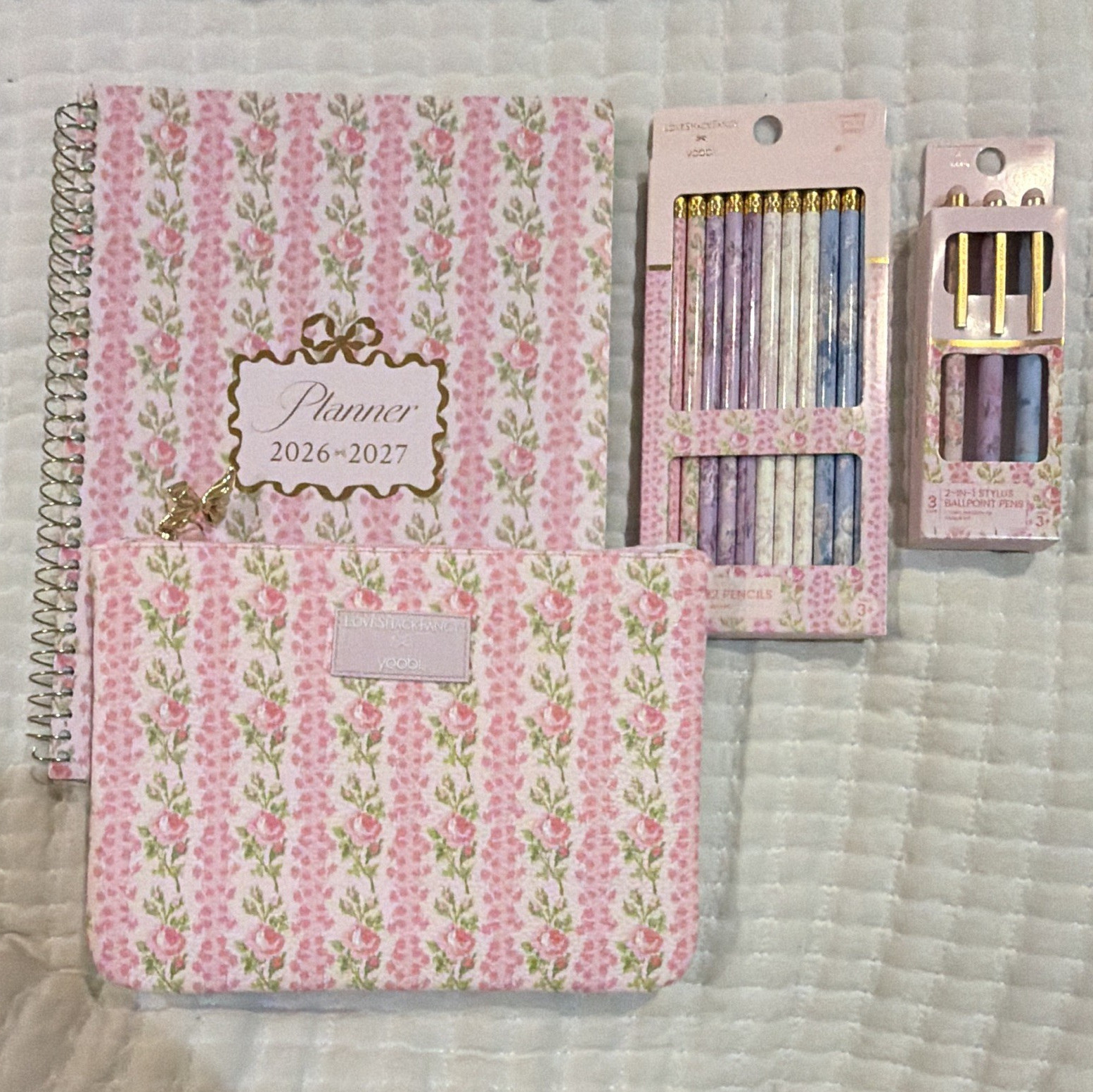 LoveShackFancy 2026-2027 Floral Planner w/ Pouch & Pen/Pencil Set/Stylus