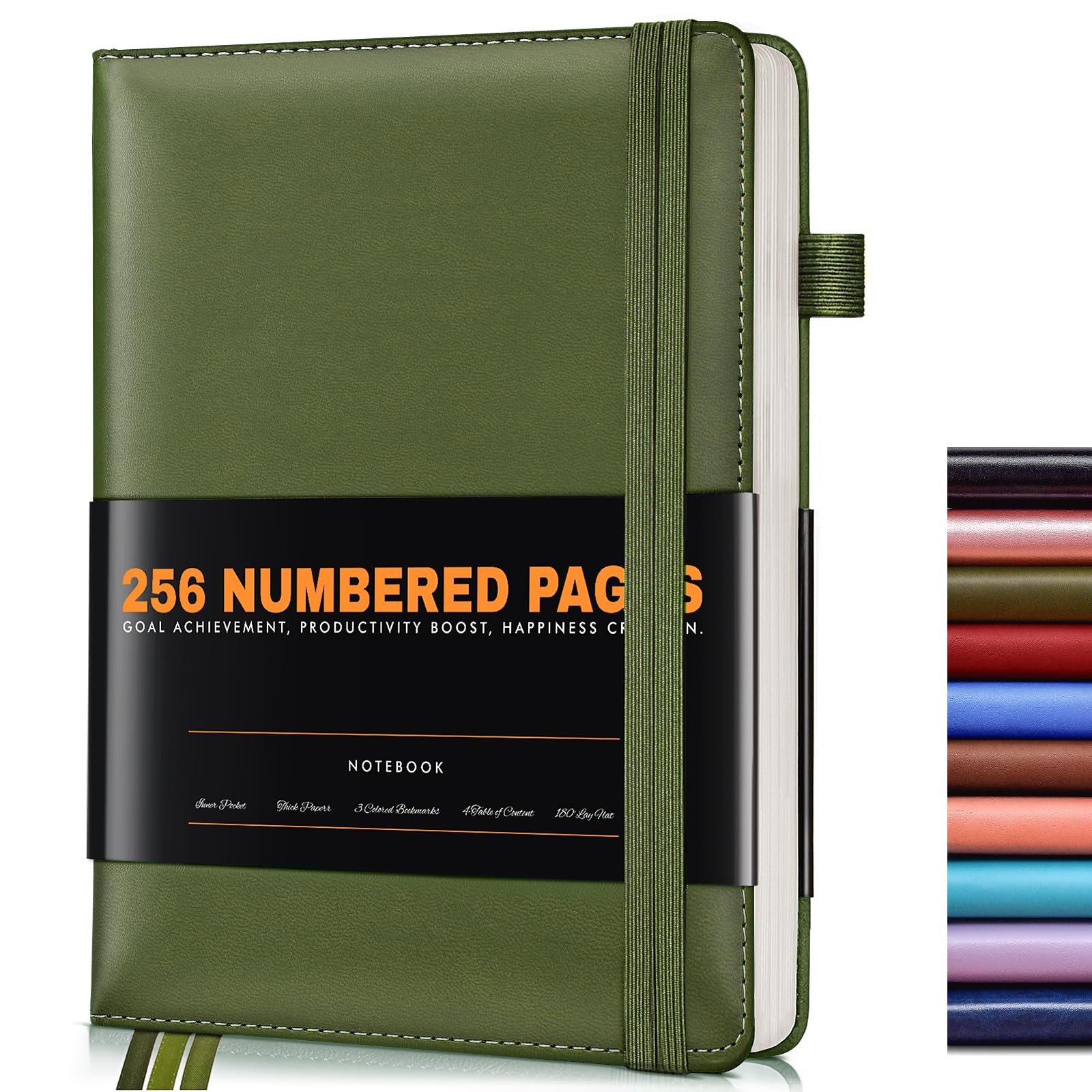 Lined Journal Notebook for Women Men, 256 Numbered Pages Olive Green