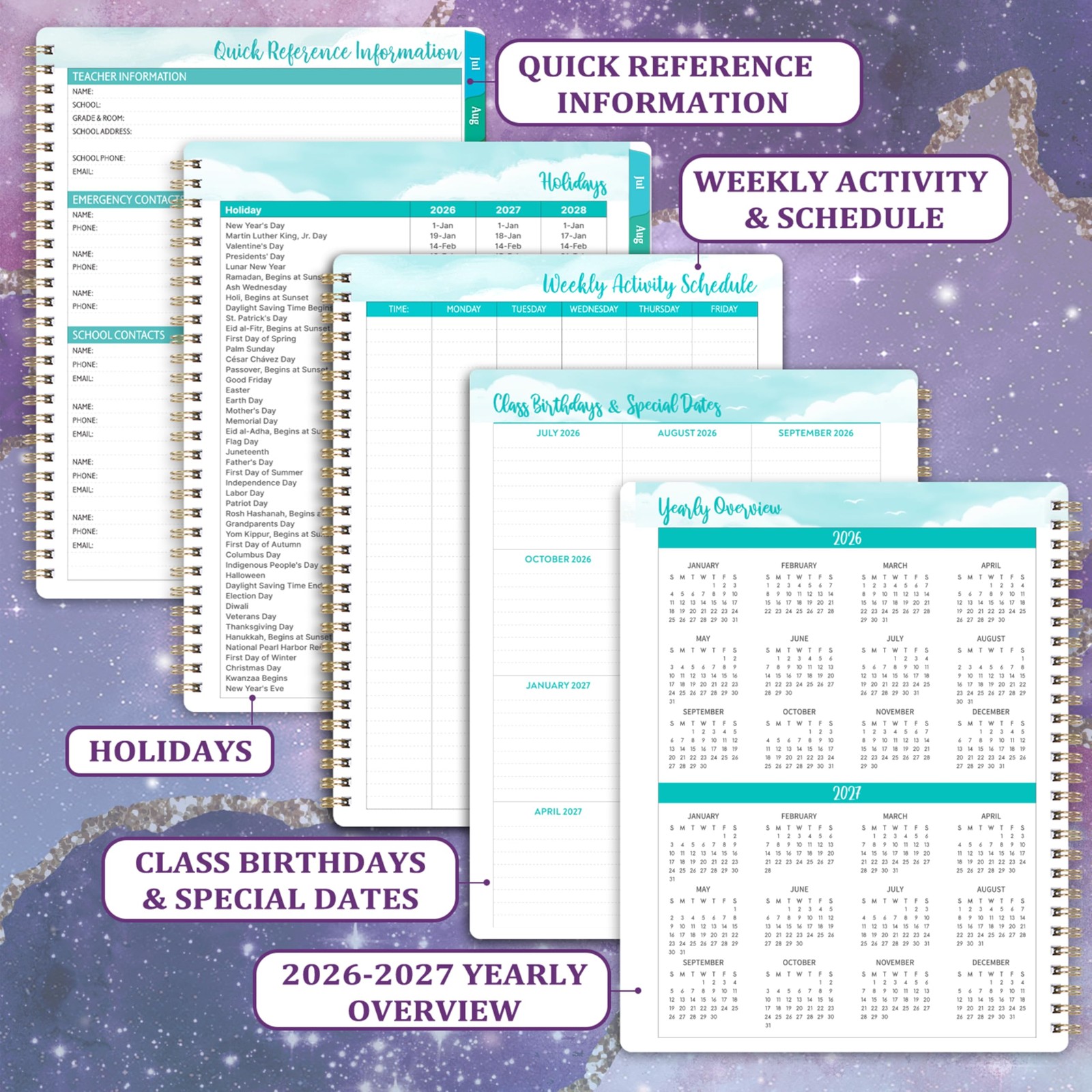 Teacher Planner 2026-2027, Lesson Plan Book 8.5″ x 11″ inches, purple