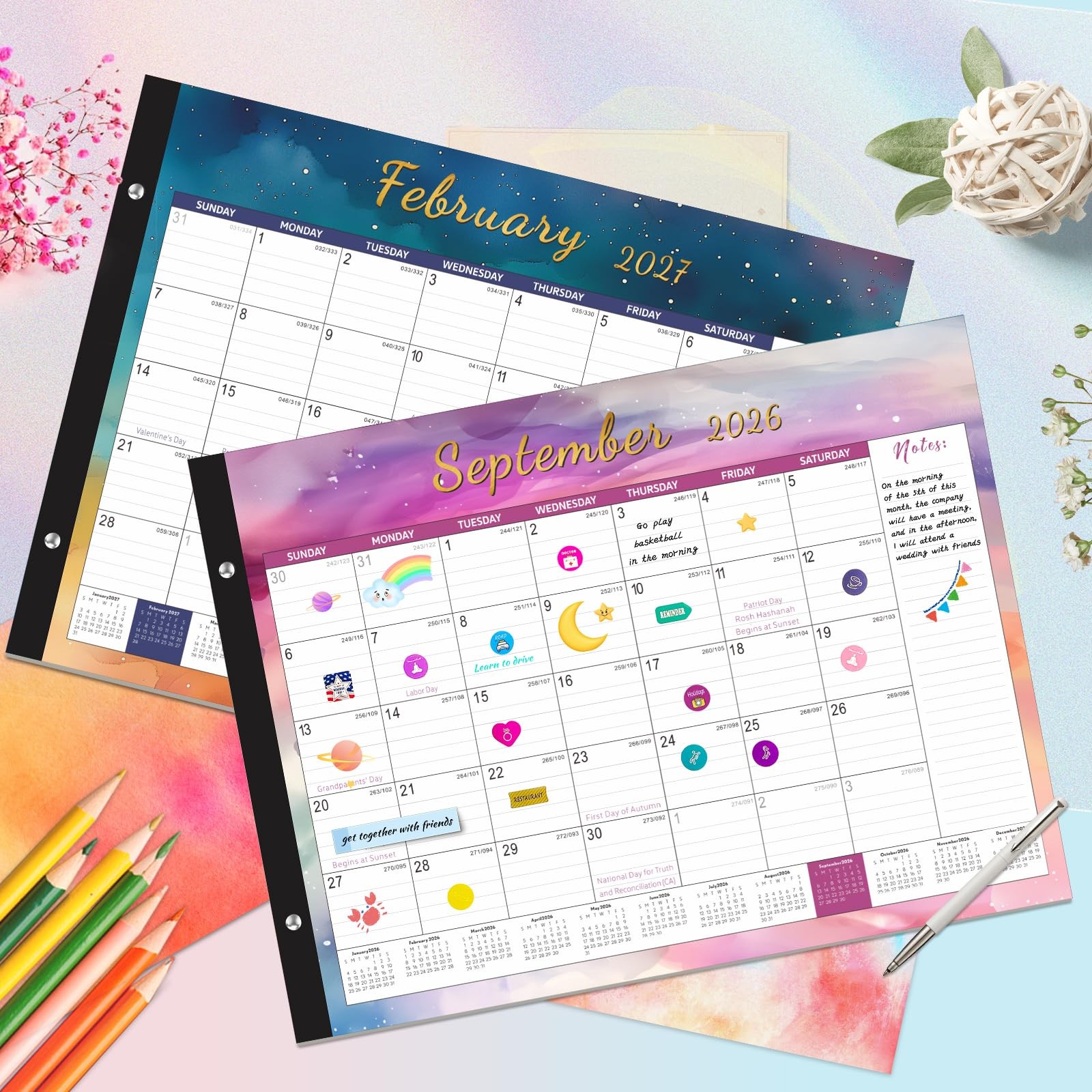 Gannyfer Desk Calendar 2026 – 18 22″ x 17″(Oct.2025 – March.2027), Colorful