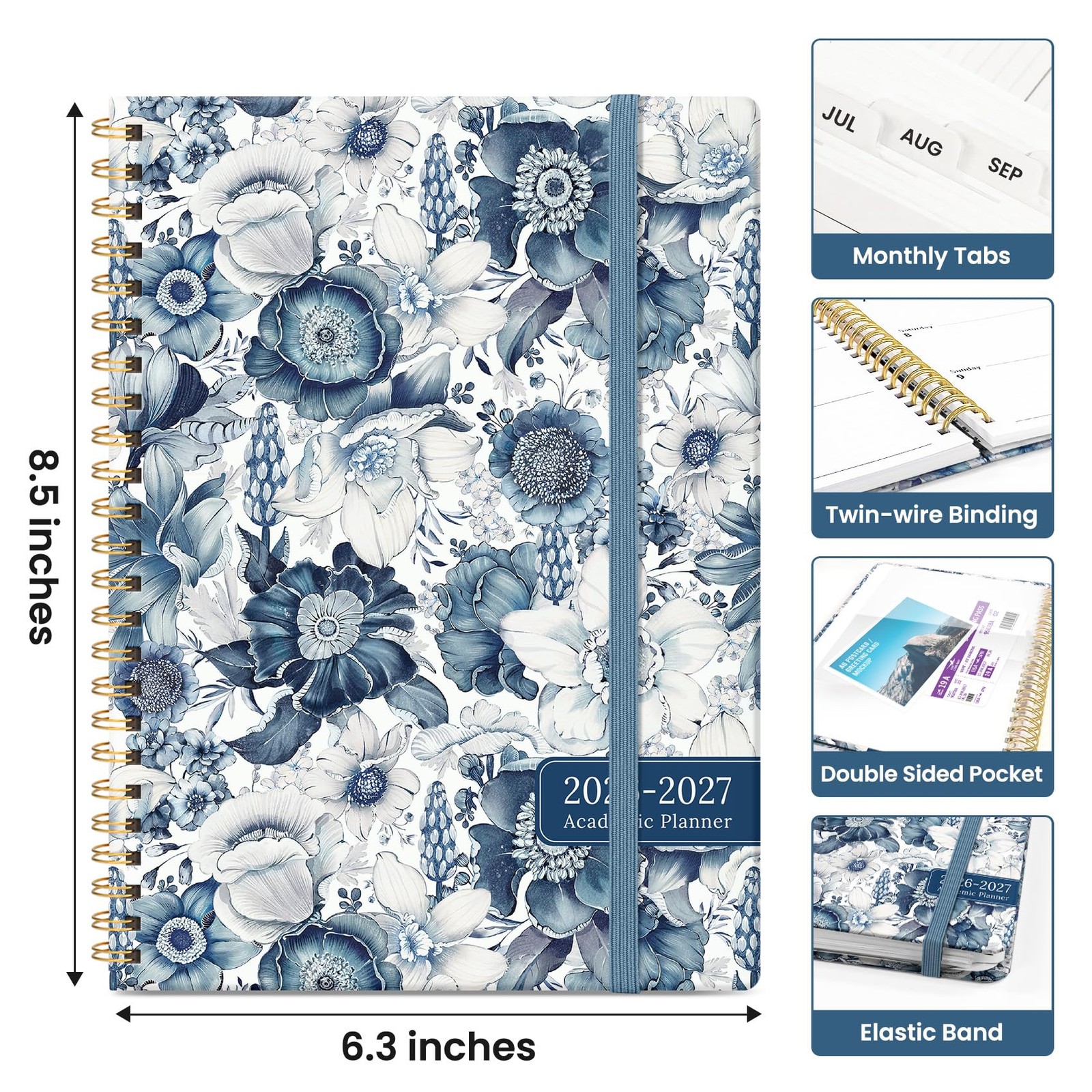 Planner 2026-2027, Academic Monthly and Weekly (6.3″x8.5″)a5, A-Blue Floral