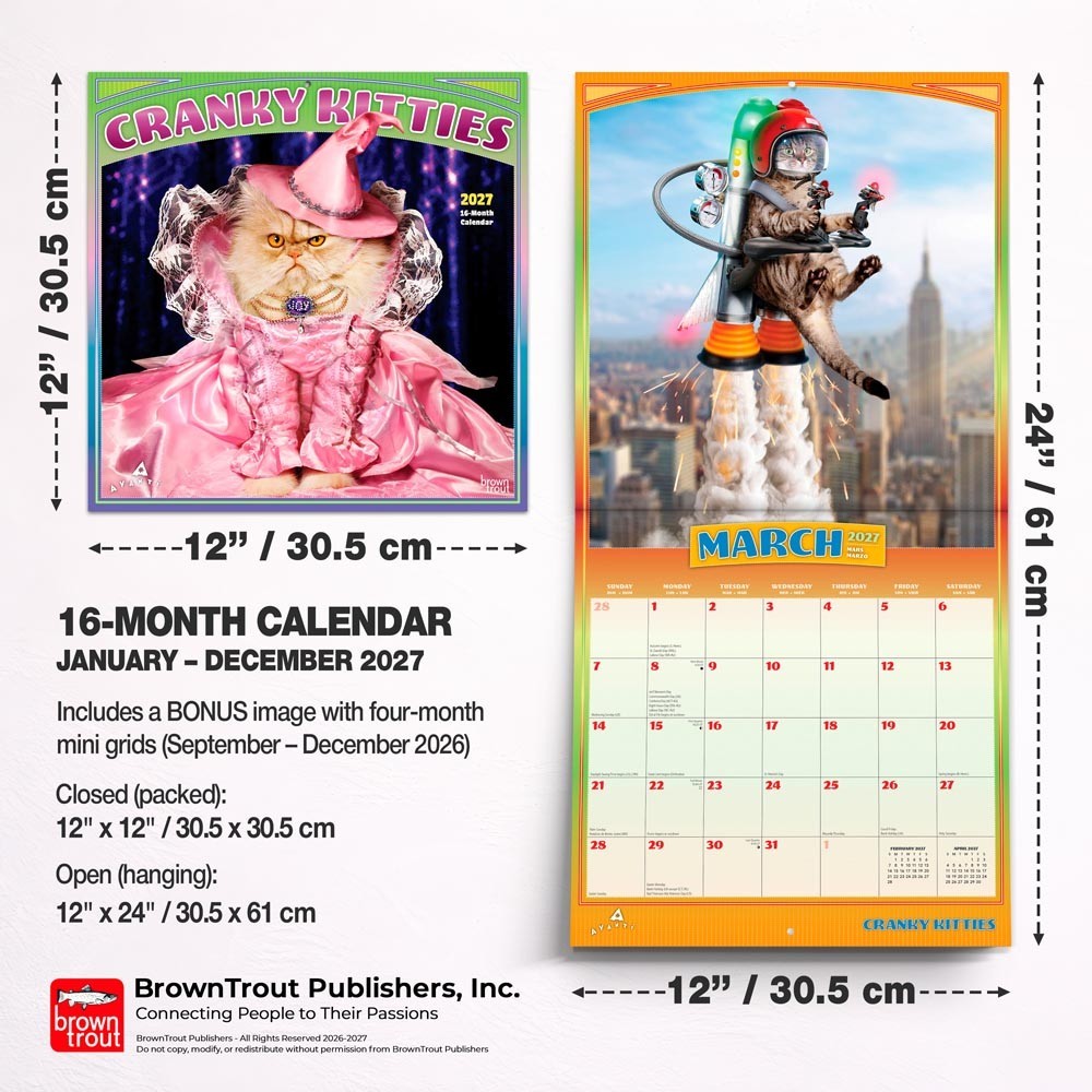 Avanti Cranky Kitties OFFICIAL | 2027 12×24″ (Hanging) Square Wall Calendar
