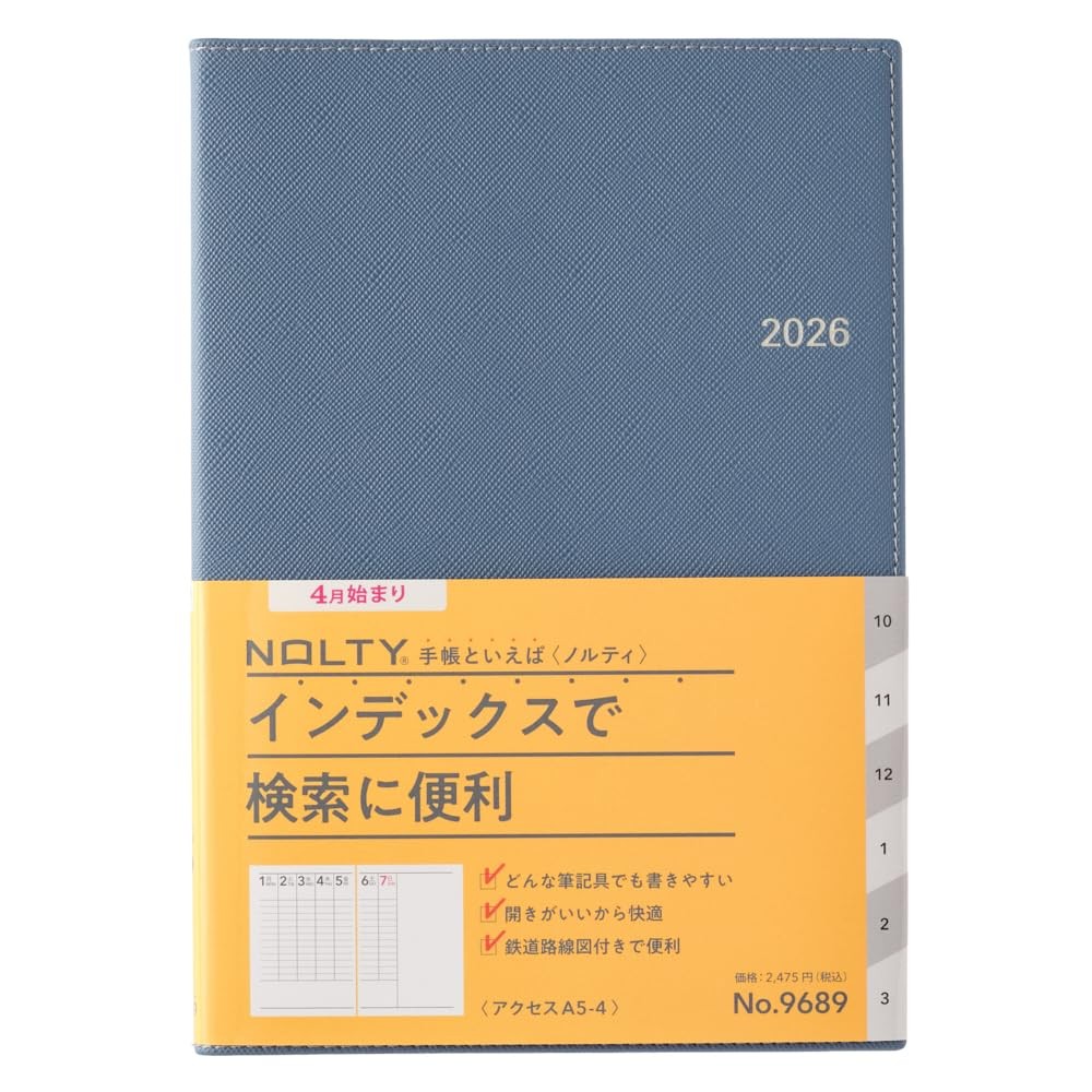 NOLTY Weekly Access 4 Planner, 2026 April Start, A5 Size, Blue, 9689