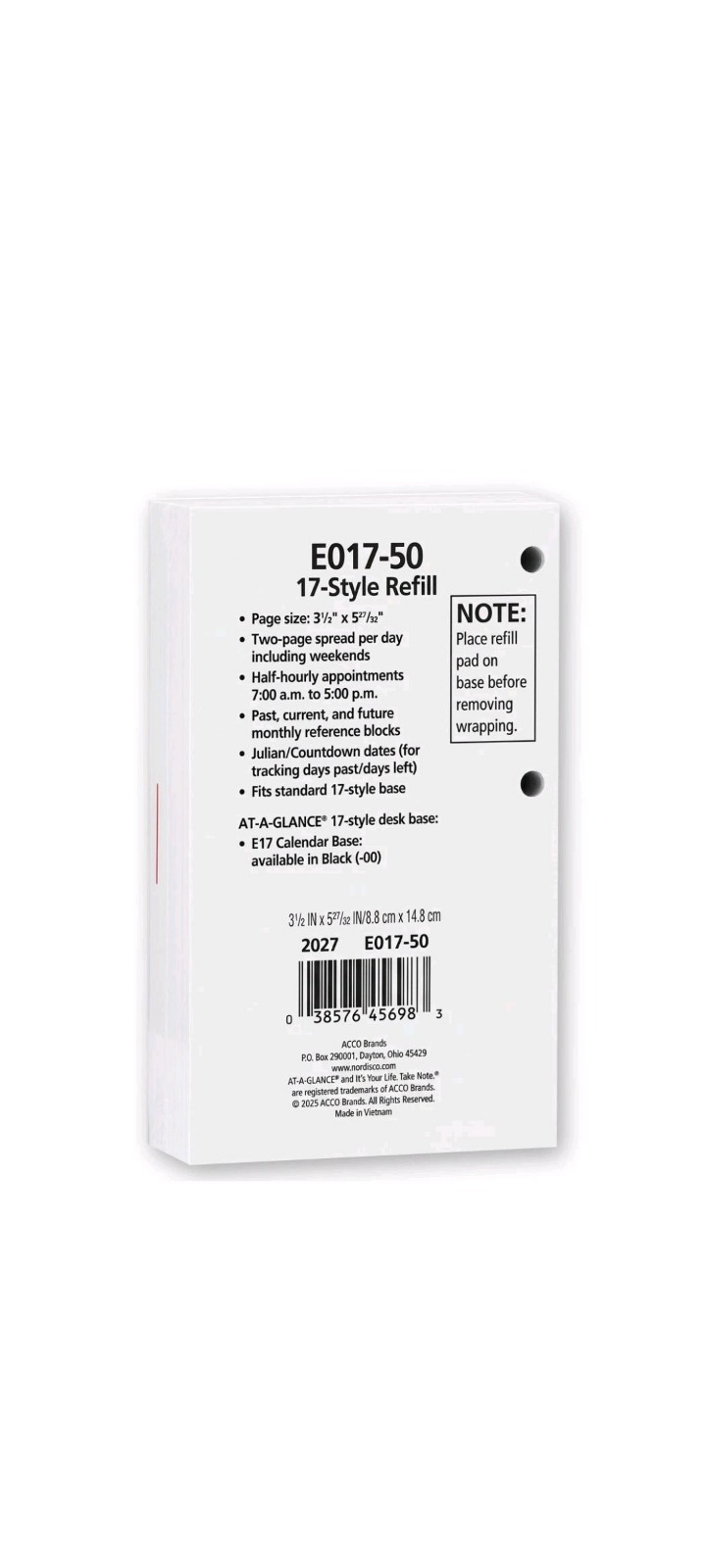 2027 At-A-Glance E017-50 Daily Calendar Refill with Monthly Tabs, 3-1/2×5-27/32″