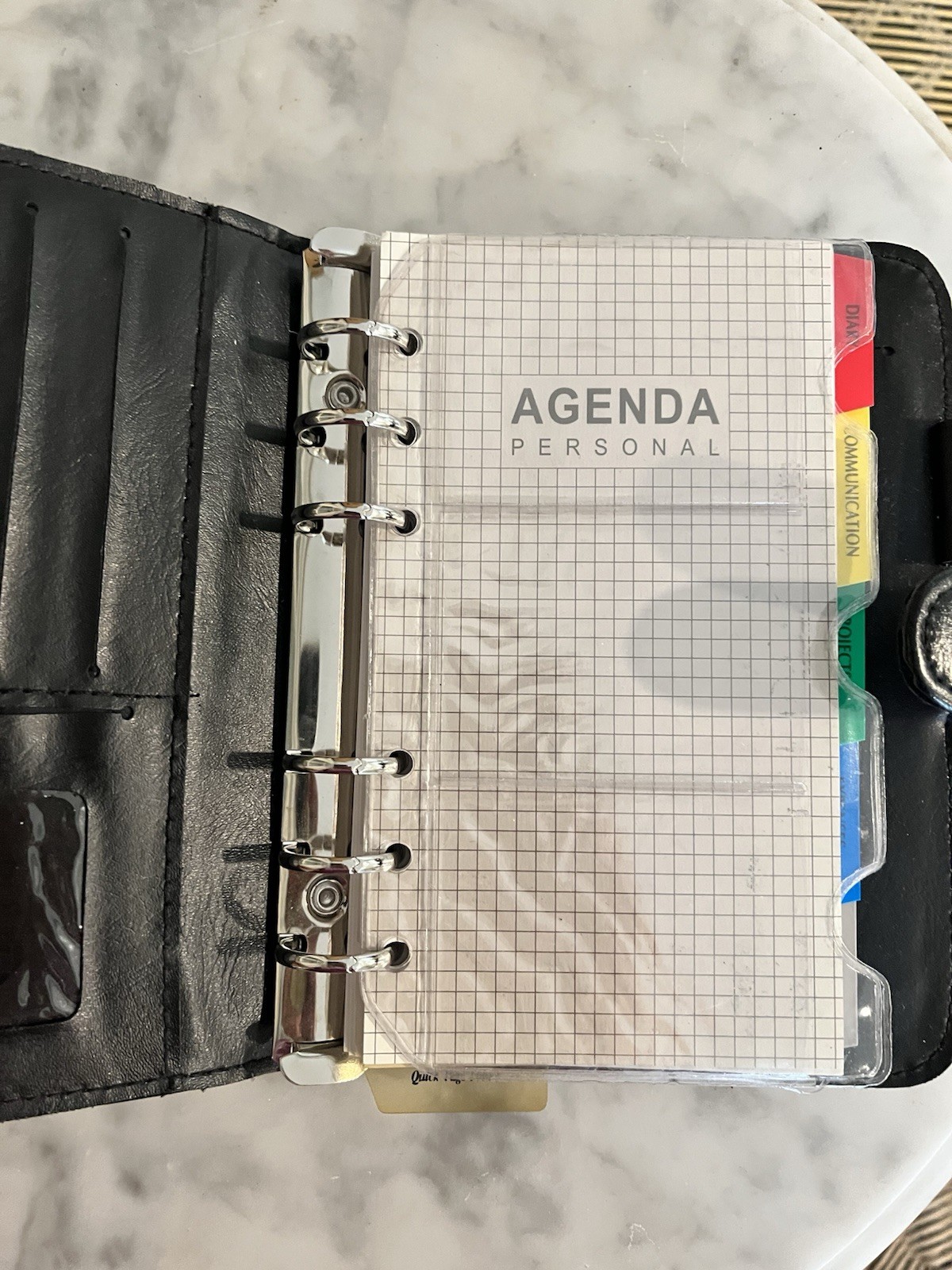 Vintage Day Planner Binder Black Faux Leather Six Rings Organizer 5×7 Desk 90’s