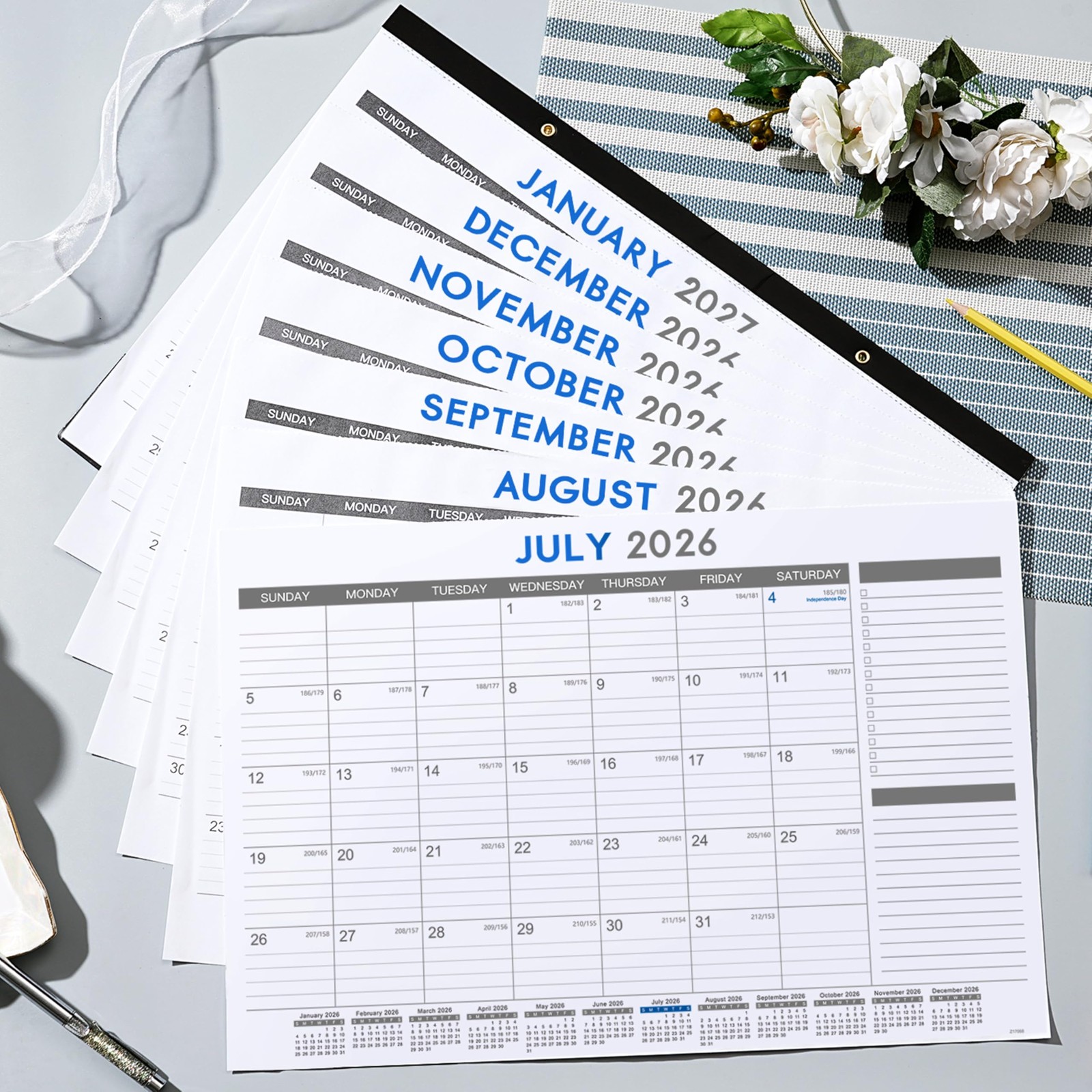 2026-2027 Desk Calendar – July 2026 – Dec 2027, 18 Months 17″ x 12″, black