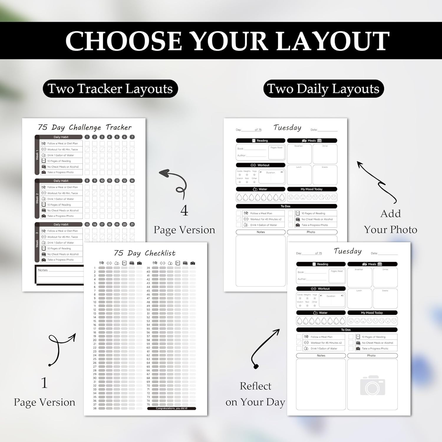 75 Day Hard Challenge Journal for Men Women PVC Cover Planner Tracker