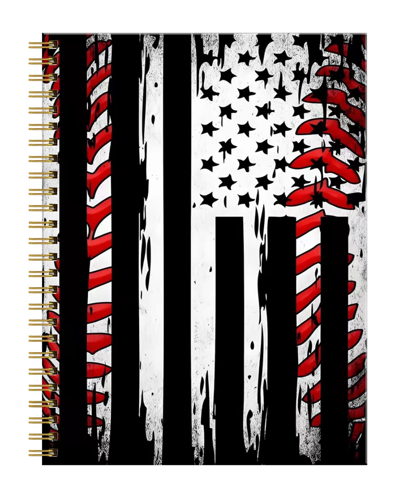 FVBAO Spiral Journal Notebook for Women,A5 College Baseball American Flag