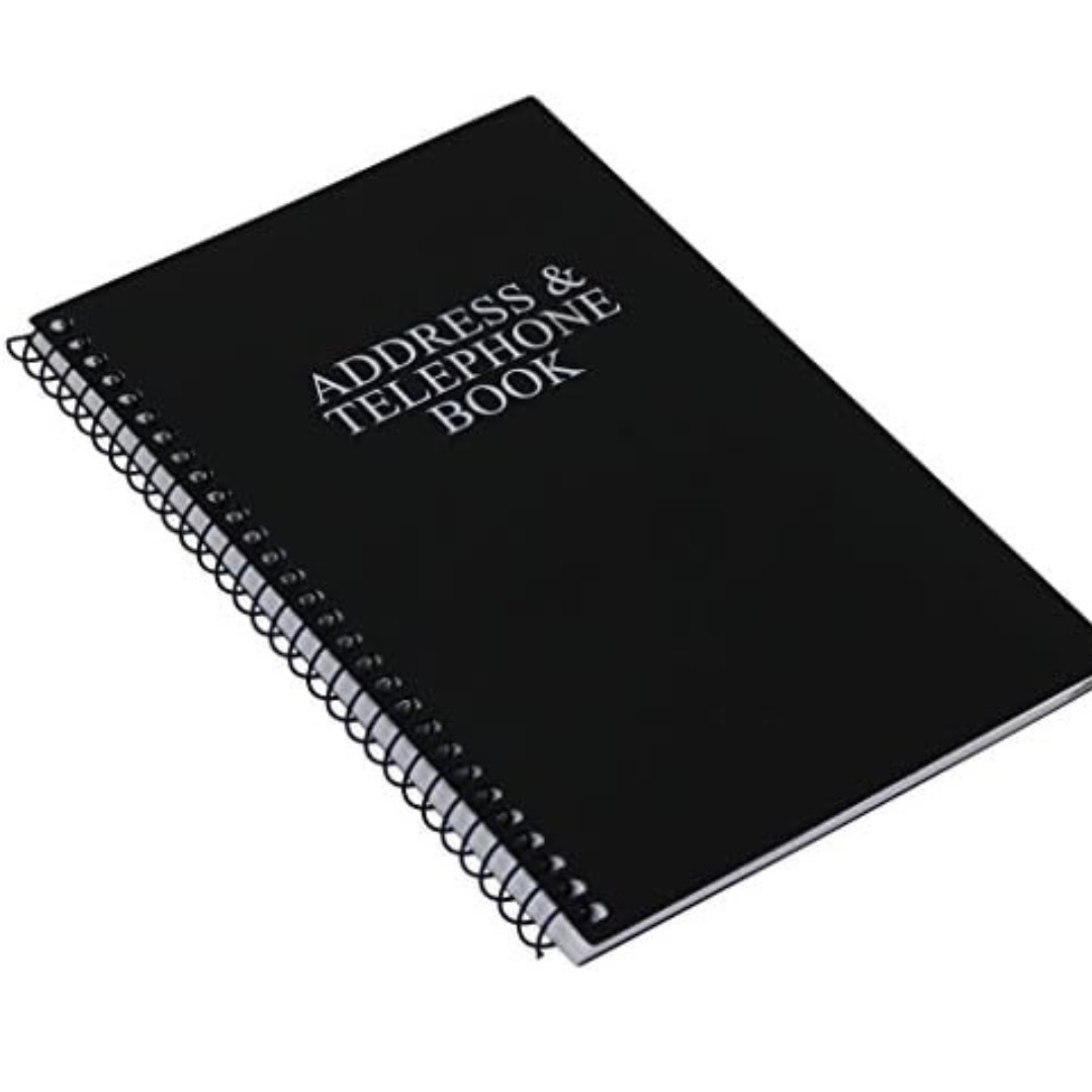Address and Telephone Book, Black, 8 x 5 inches for Organizing Names, Addresses,