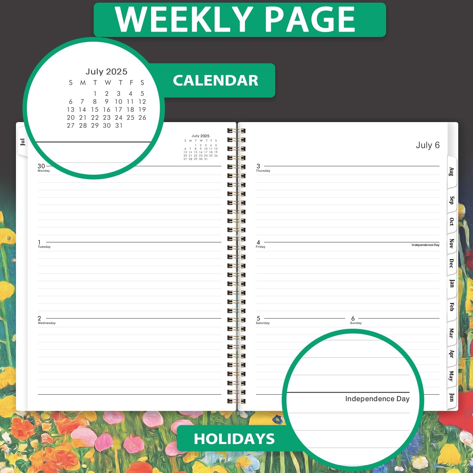 2025-2026 Planner – Weekly and Monthly, July Letter, Black