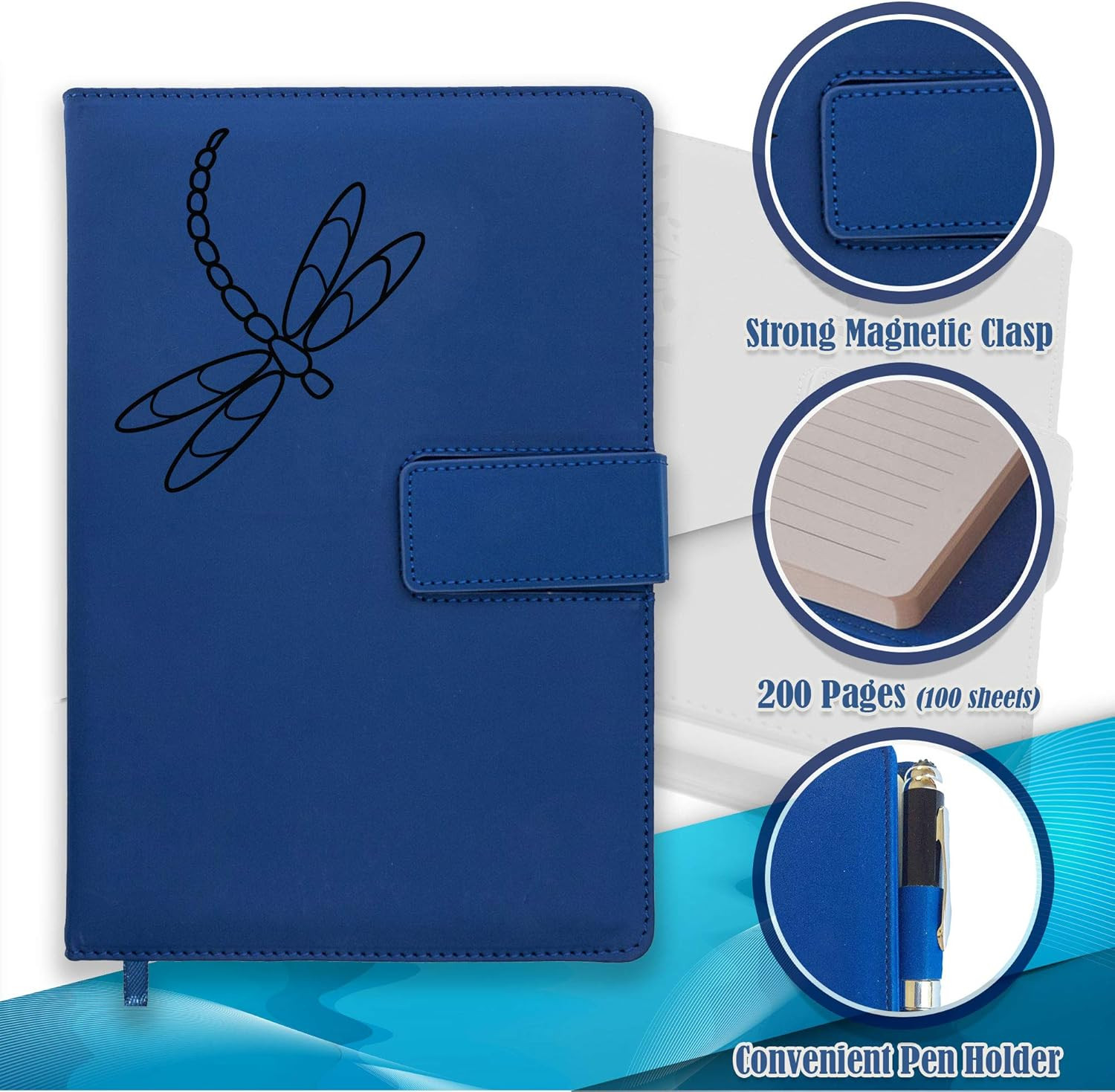 Dragonfly Refillable Journal – 5×8 Writing Notebook with Magnetic Clasp and 200