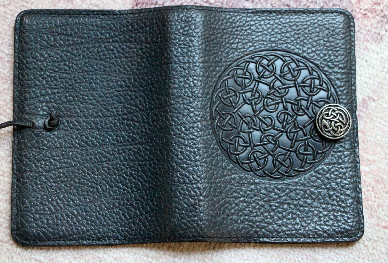 Oberon Design PEBBLED Leather Small Journal Cover – CELTIC SWIRL in Navy