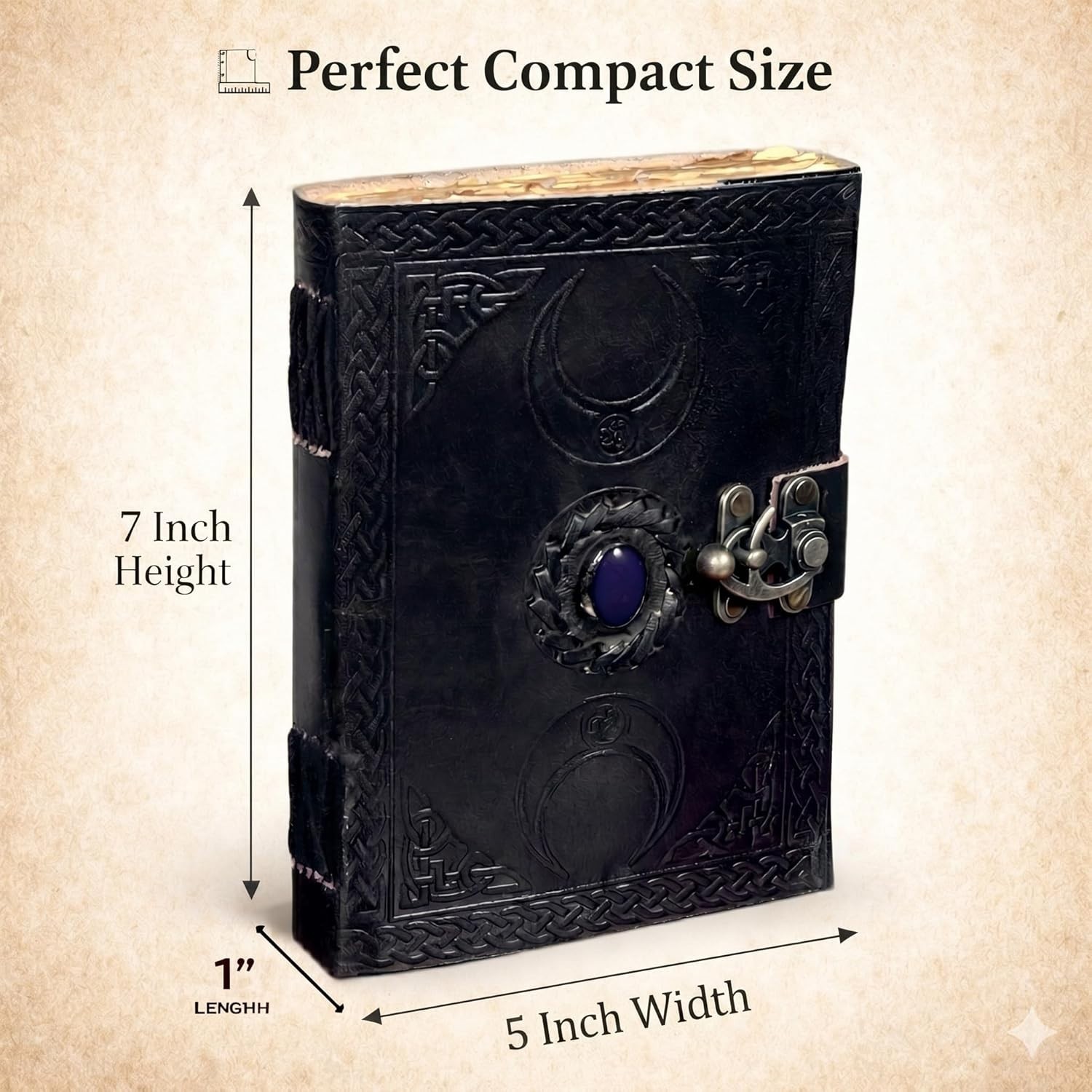 3 Moon Blue Lapis Embossed Vintage Leather Journal | 240 Pages of Antique Han…