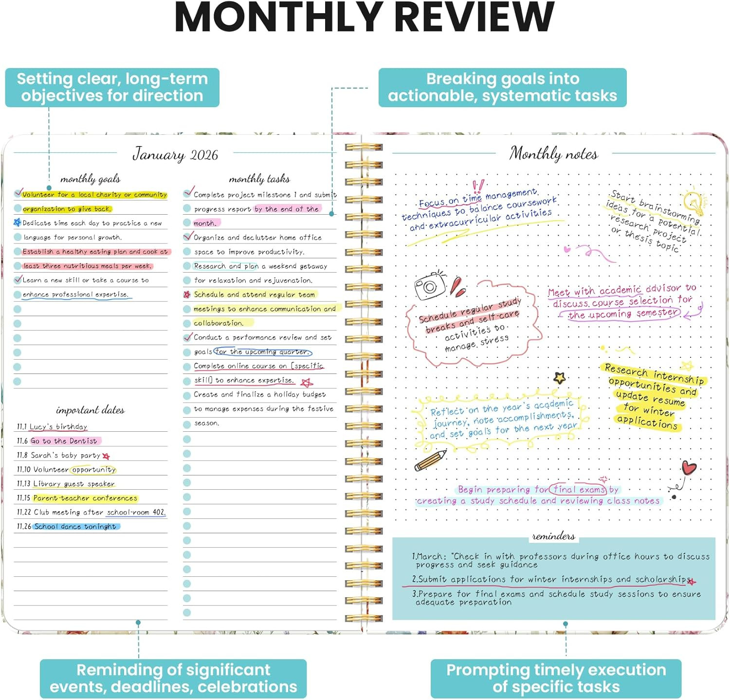 2026 2027 Monthly Planner Calendar 24 Month Organizer 7×10 Wildflower Design