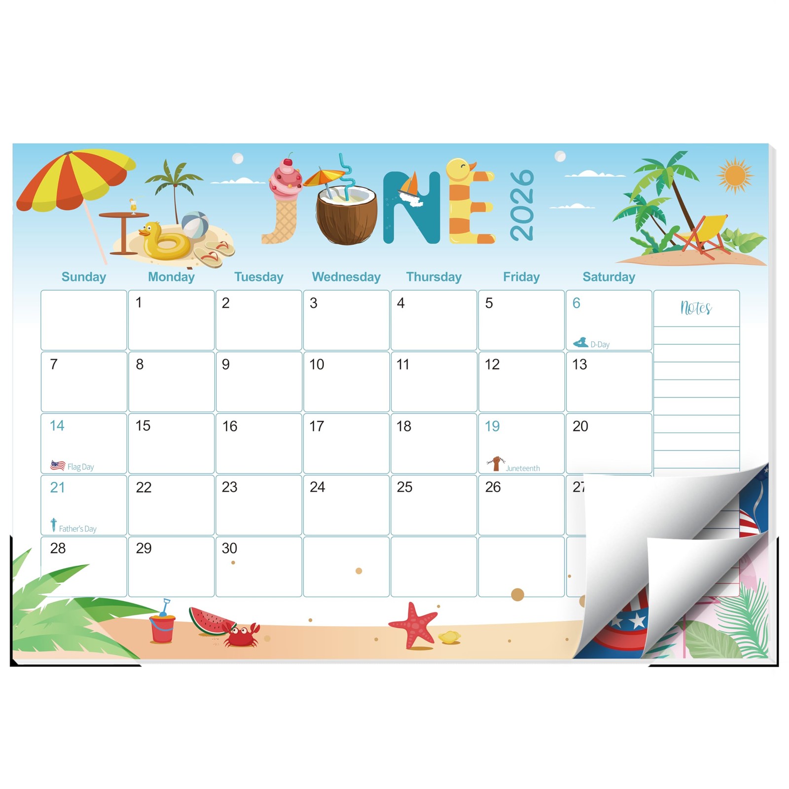 Guasslee Desk Calendar 2026-2027, 19-Month School 17″x11.5″, Jun 19month blue