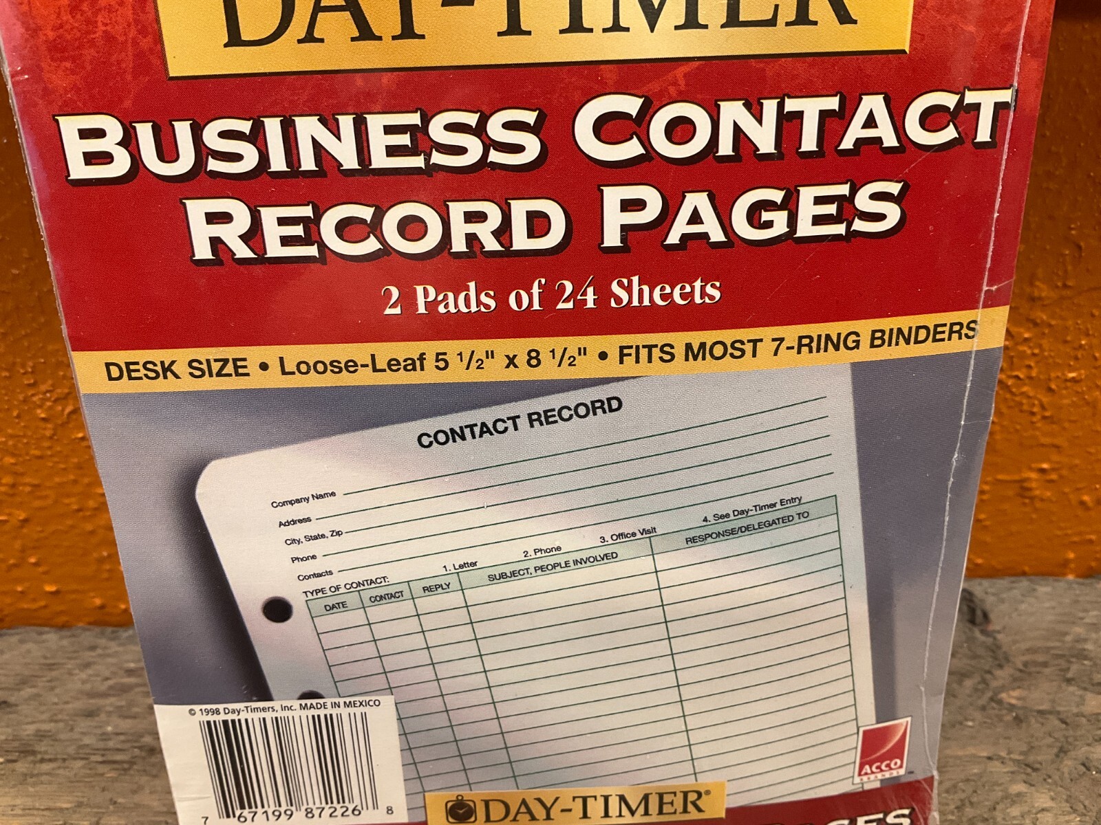 1994 DAY-TIMER 5.5″ x 8.5″ Contact Pages Refill Sheets 87226 7 Rings 2 Pads