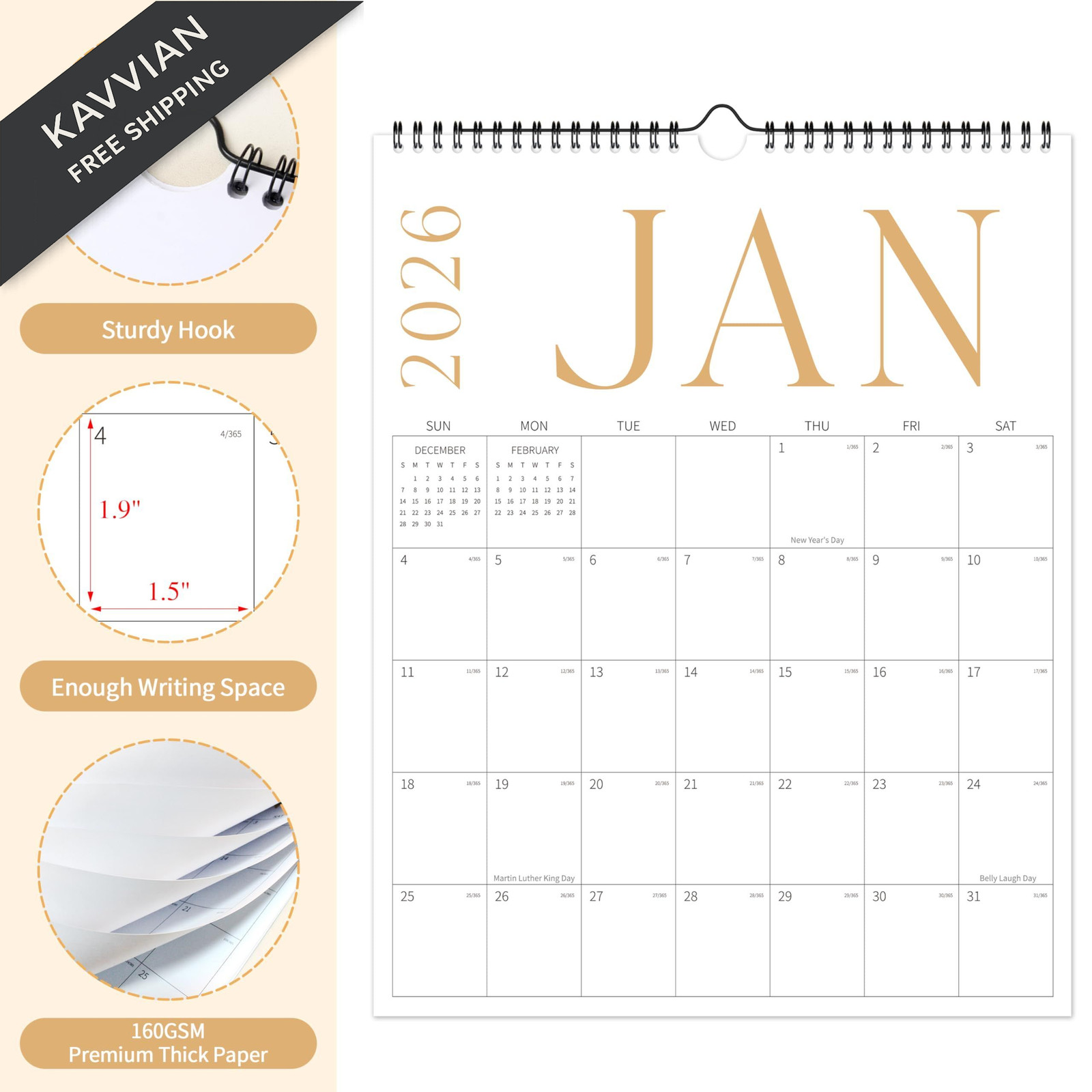 Wall Calendar 2026-2027, JAN 2026-JUNE 2027 14.5×11.5 In, Colourful-BigLetter