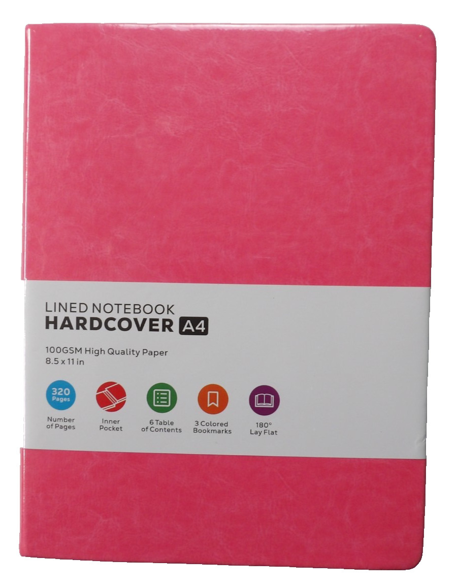A4 Lined Notebook Hardcover Pink- 100GSM High Quality Paper 8.5 x 11 In 320 Pgs