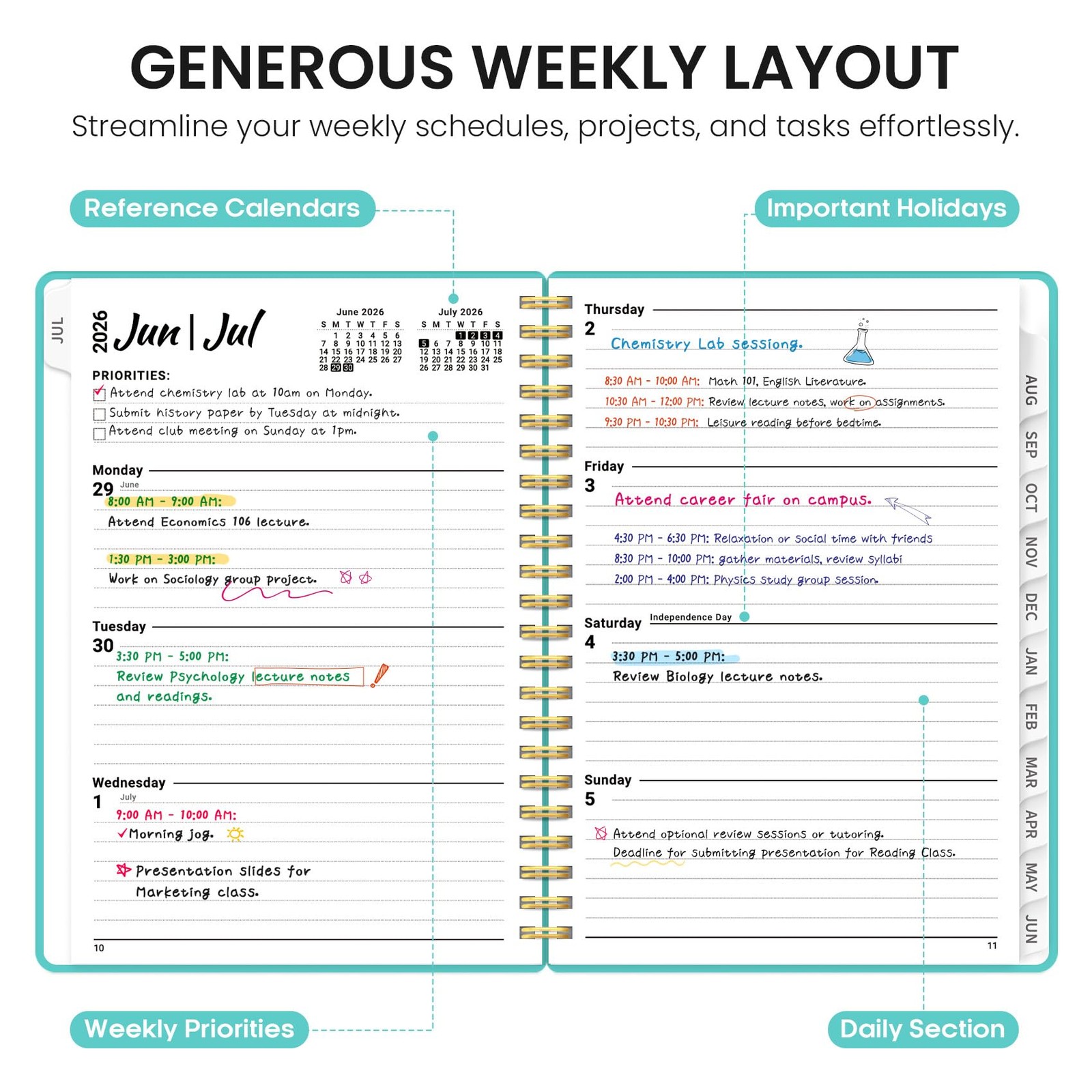 Planner 2026-2027, 6.3″ x 8.5″ Weekly and Monthly Academic Year Planner Calen…
