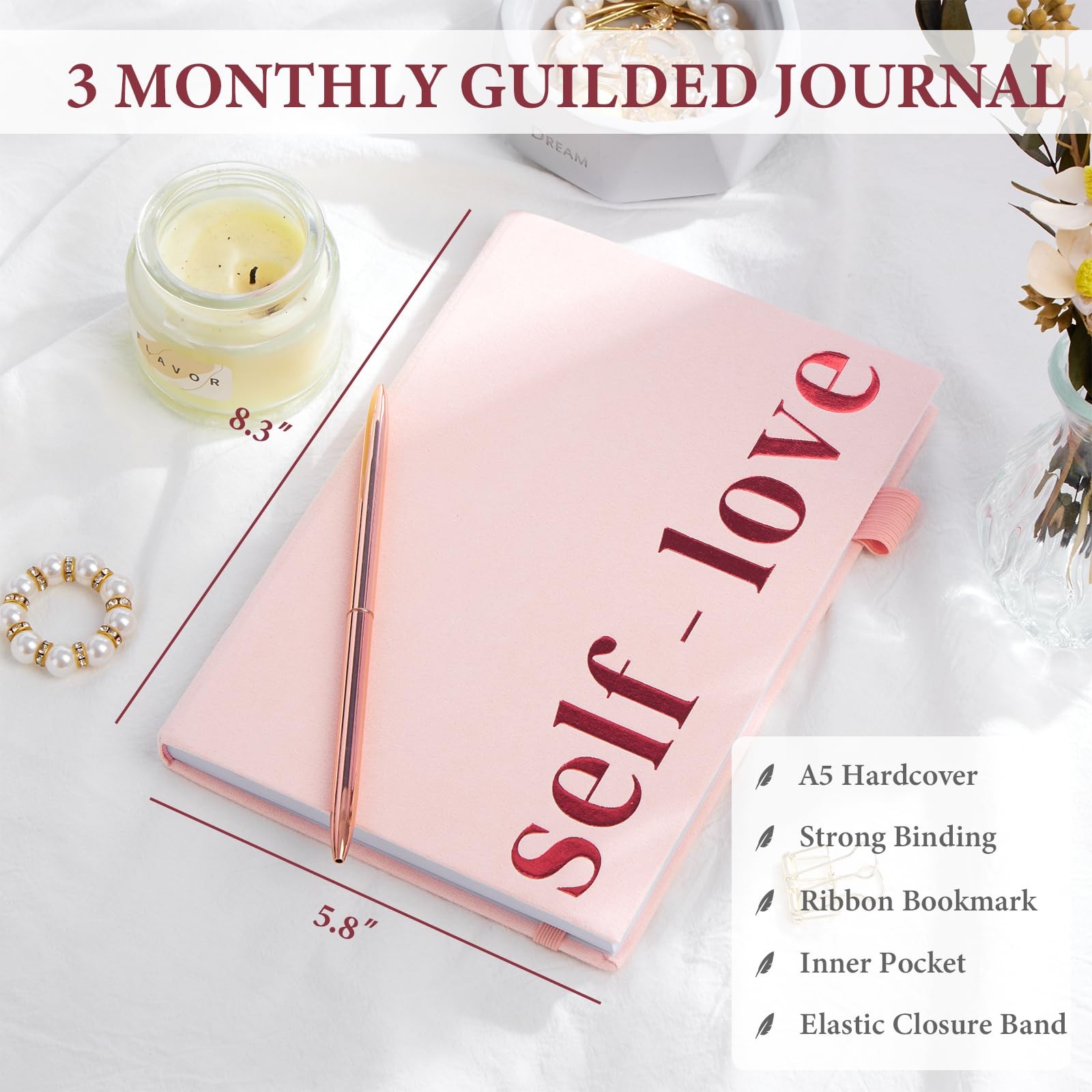 5 MINUTES A DAY Self-love Journal for Women, Self-Love Workbook Guided Pink