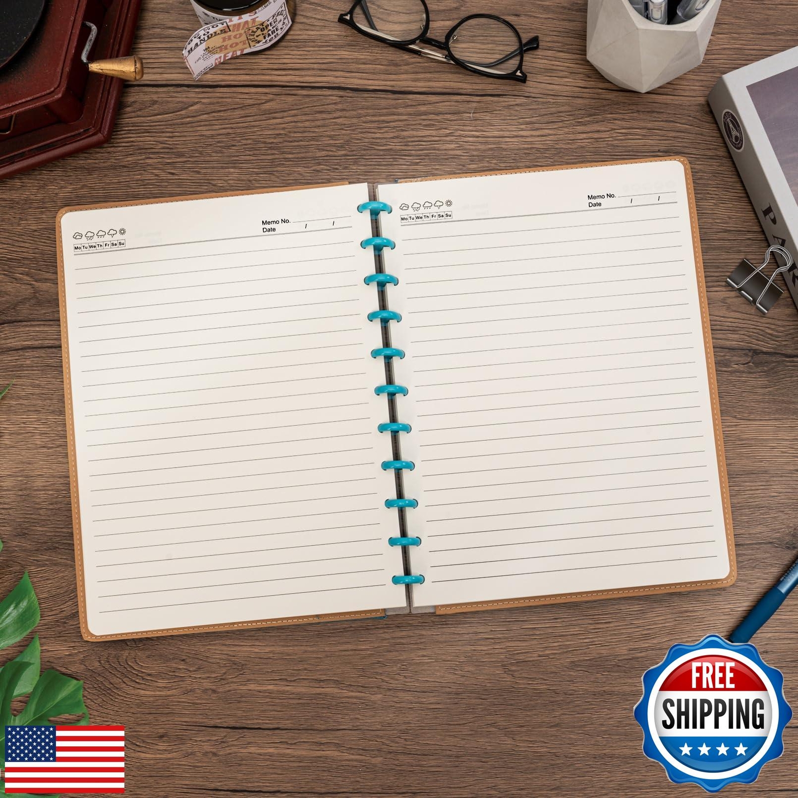 MOSA BEAR Discbound Notebook, Leather Cover Discbound Planner, 180 Pages Spir
