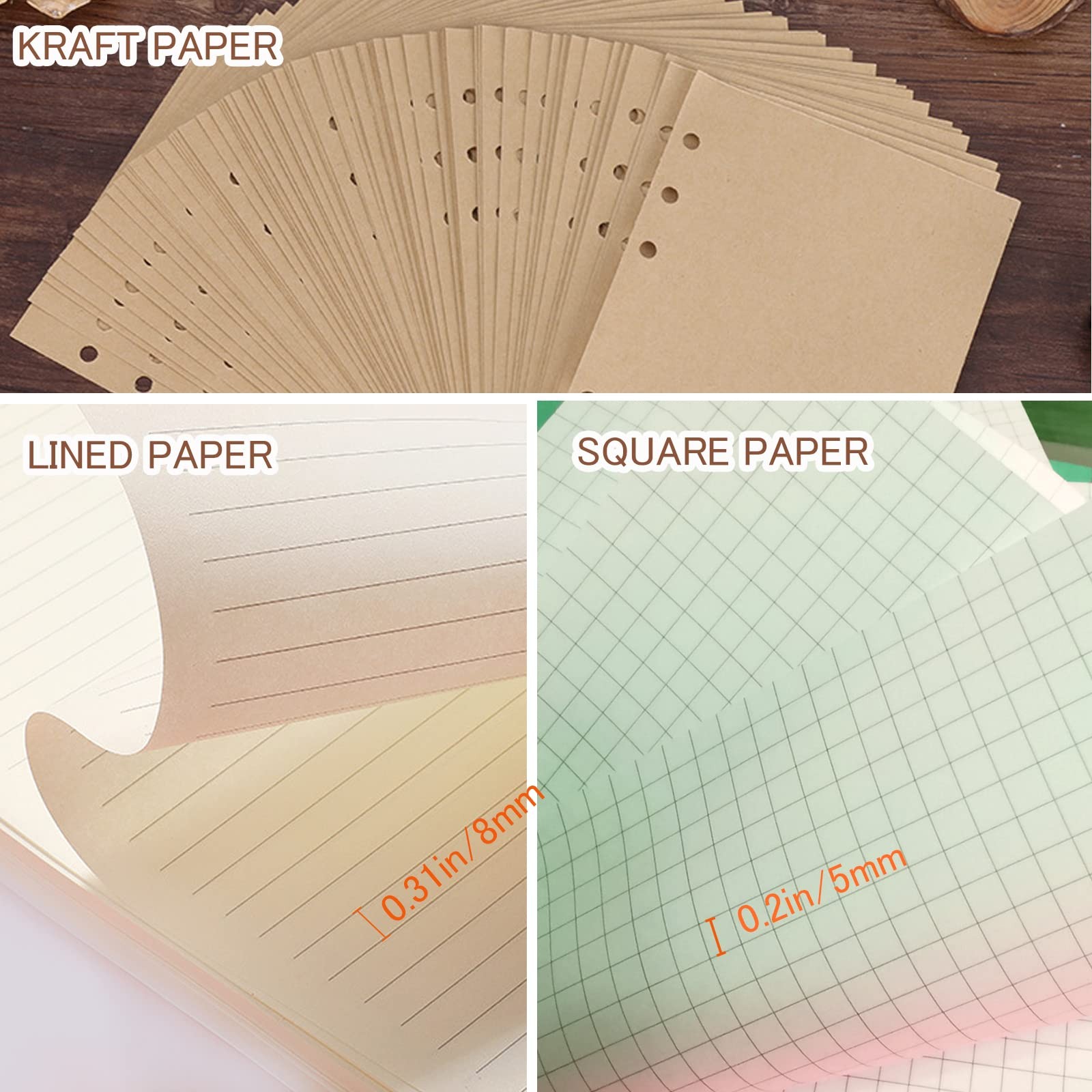 DY.2ten A6 6-Hole Binder Notebook Refills Set -(Gridded Paper A6, Clear