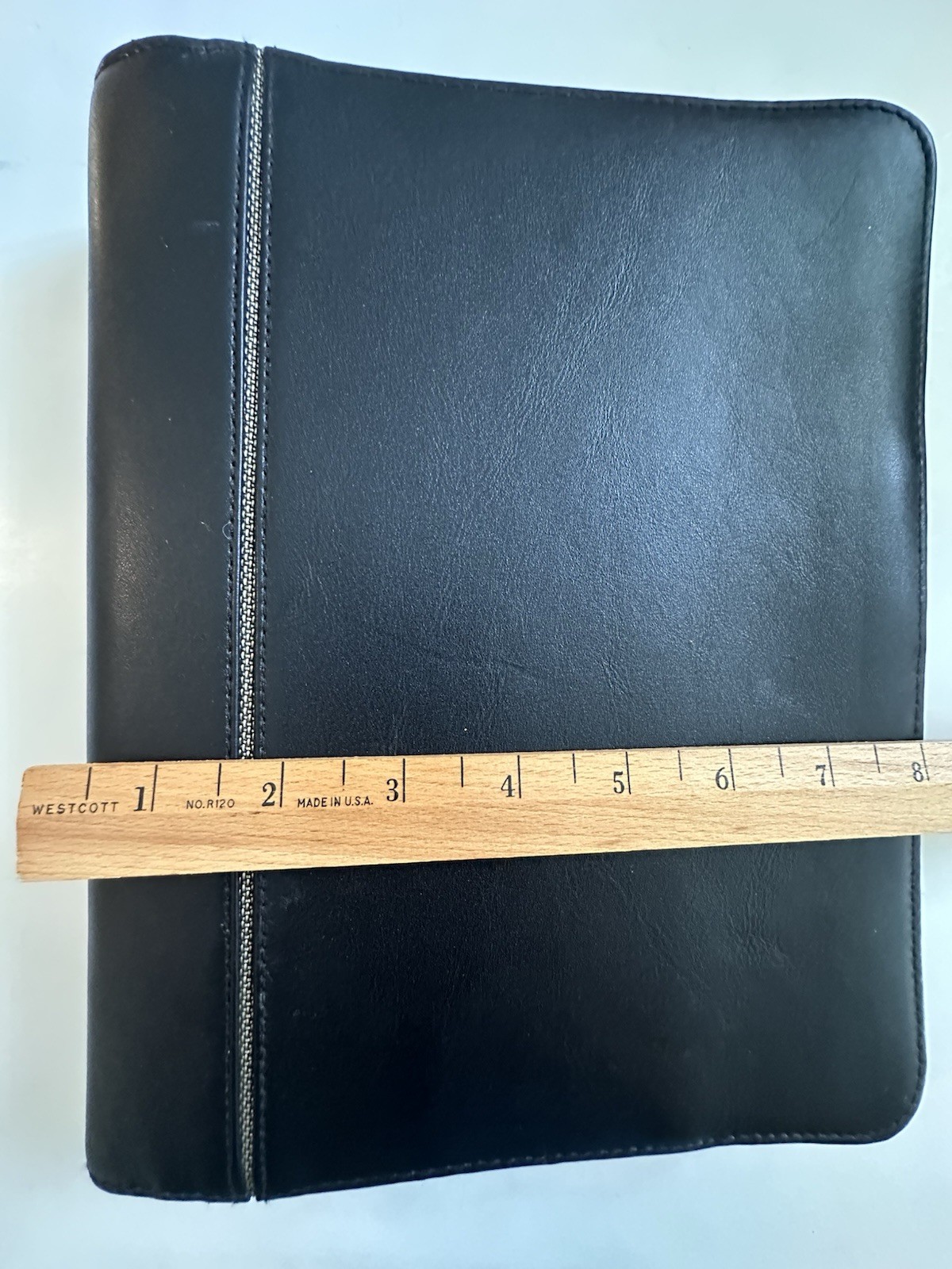 Vtg Franklin Covey Blk Full Grain Leather Planner Organizer 7 Ring Binder Zipper