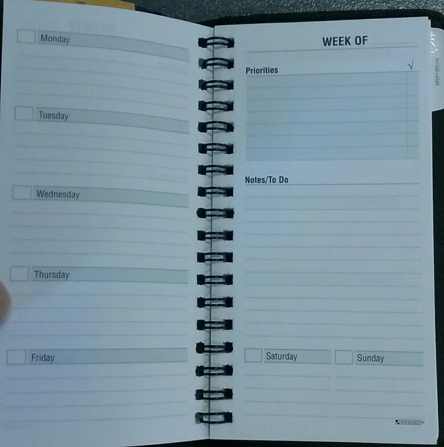 Undated Weekly Calendar Day Planner by Cambridge 2-page spread & phone # section