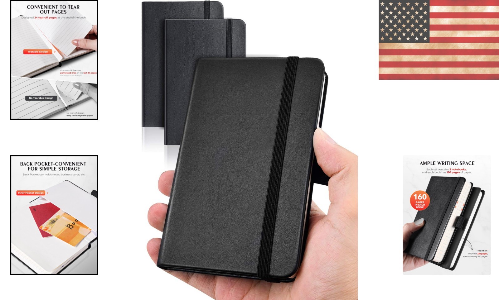 Elegant Black Pocket Notebook Set – Business, Study & Travel Companion, 2 Count